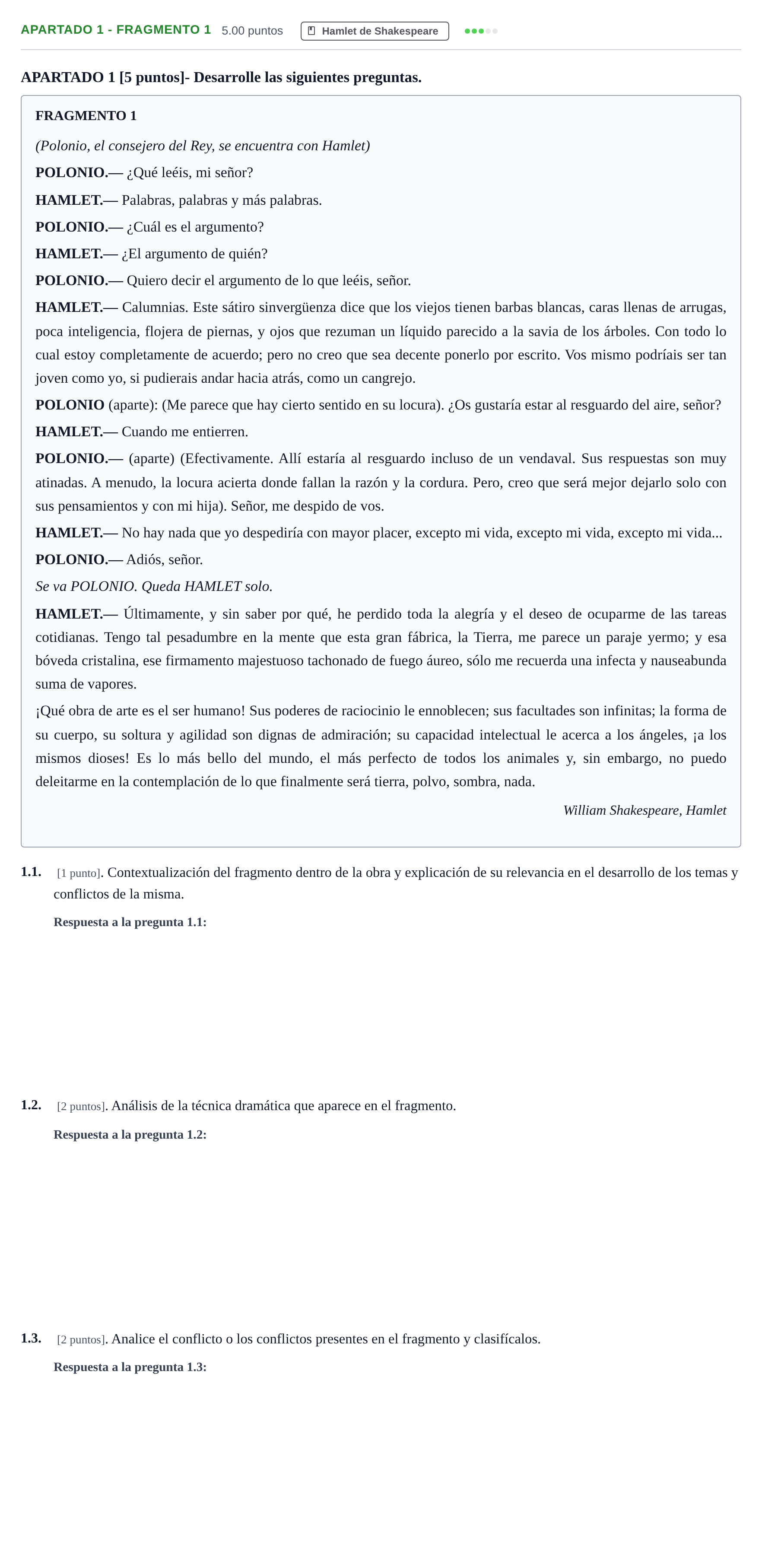 Enunciado: Apartado 1 - Fragmento 1 · Literatura Dramática PAU Cantabria Ordinaria 2026