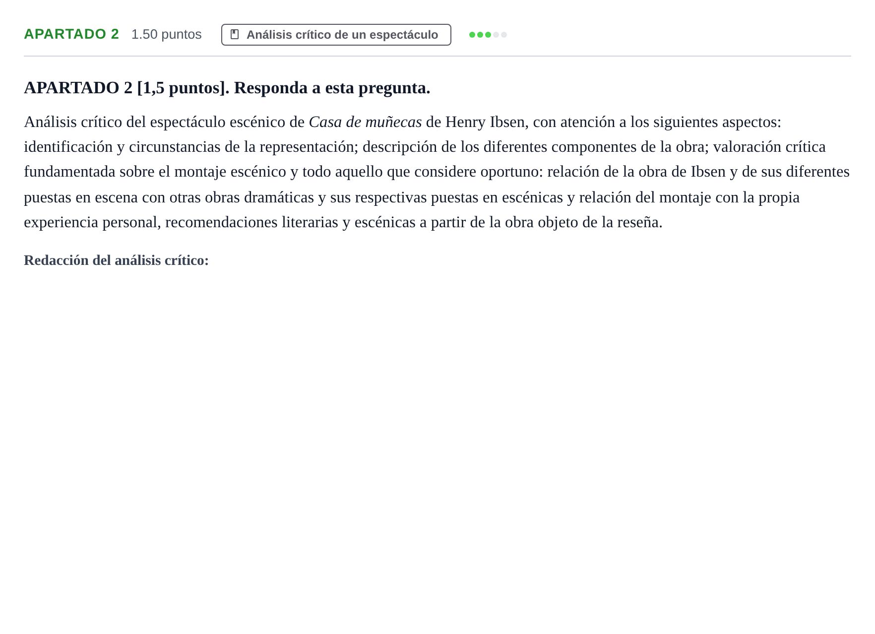 Enunciado: Apartado 2 · Literatura Dramática PAU Cantabria Ordinaria 2026