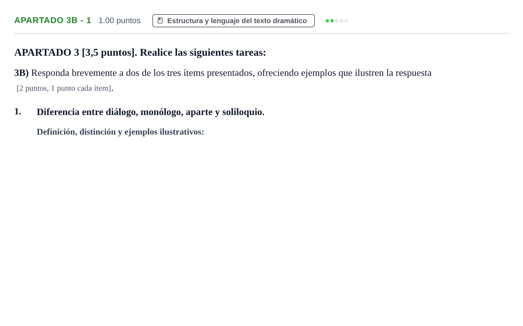 Enunciado: Apartado 3B - 1 · Literatura Dramática PAU Cantabria Ordinaria 2026