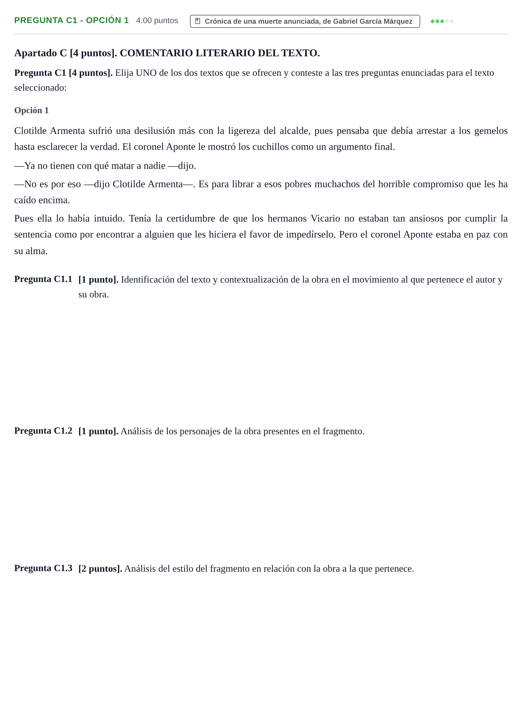 Enunciado: Pregunta C1 - Opción 1 · Lengua Castellana y Literatura II PAU Cantabria Extraordinaria 2026