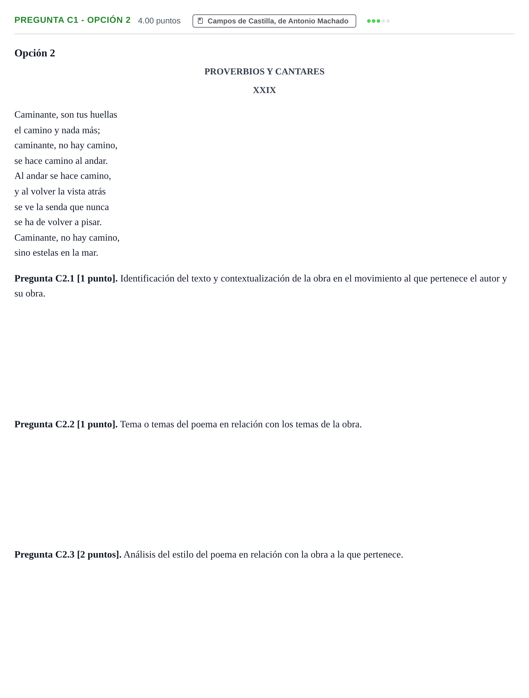 Enunciado: Pregunta C1 - Opción 2 · Lengua Castellana y Literatura II PAU Cantabria Extraordinaria 2026