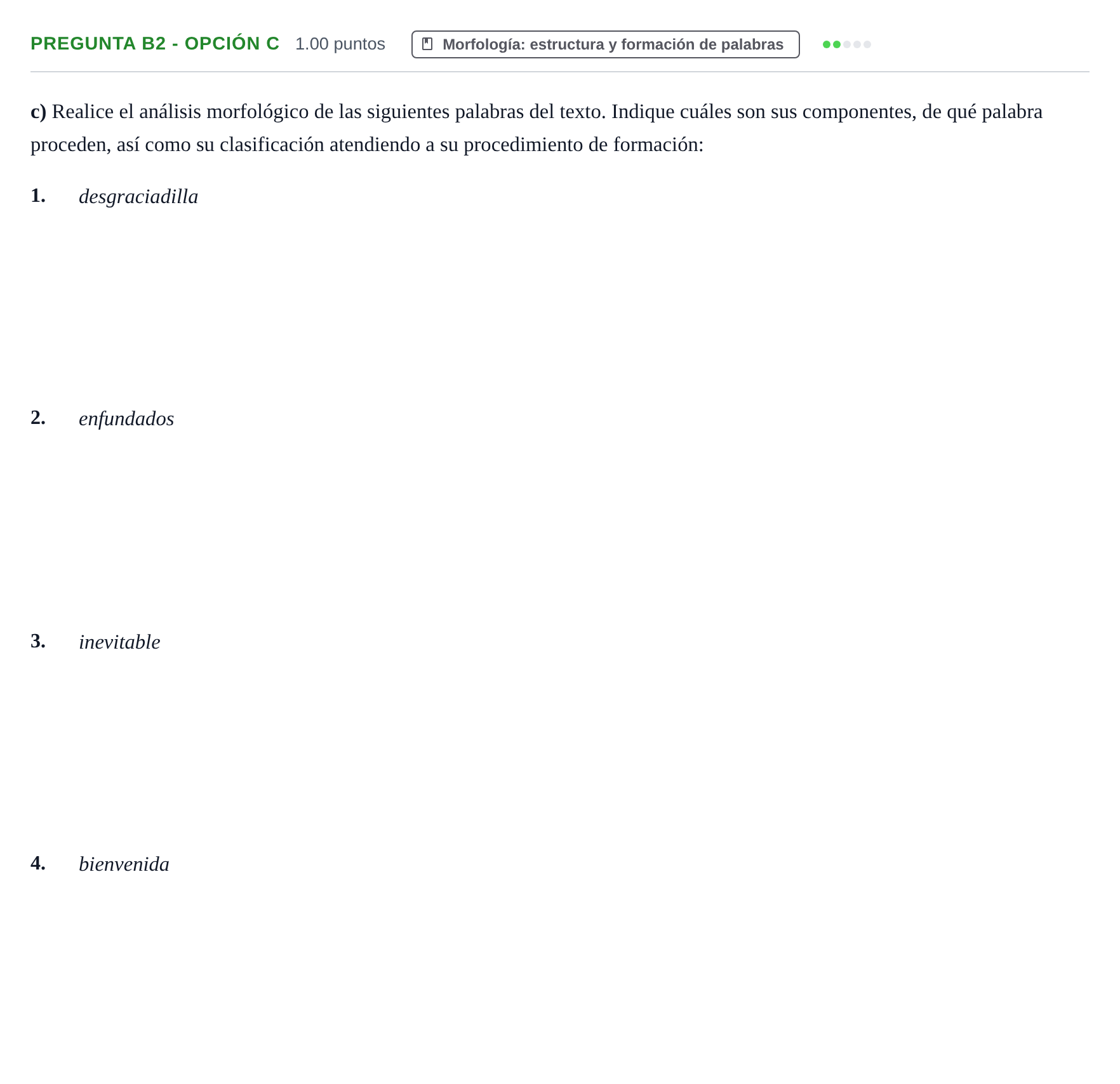 Enunciado: Pregunta B2 - Opción c · Lengua Castellana y Literatura II PAU Cantabria Ordinaria 2026