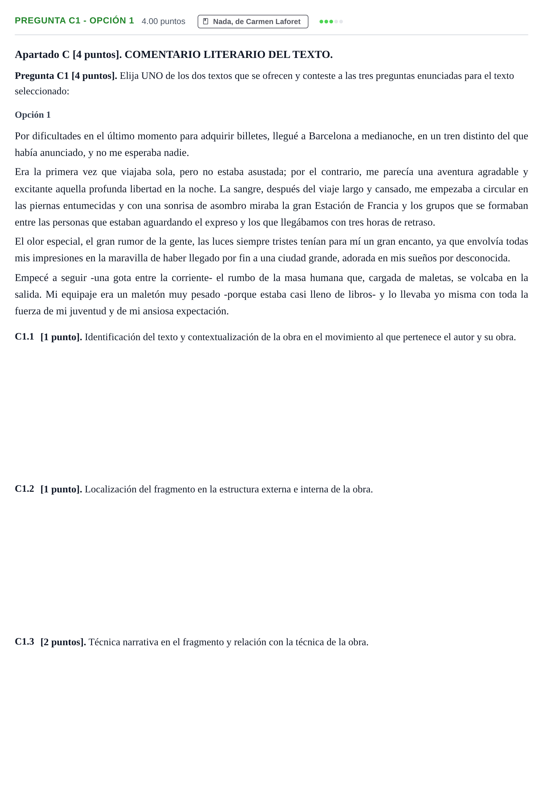 Enunciado: Pregunta C1 - Opción 1 · Lengua Castellana y Literatura II PAU Cantabria Ordinaria 2026
