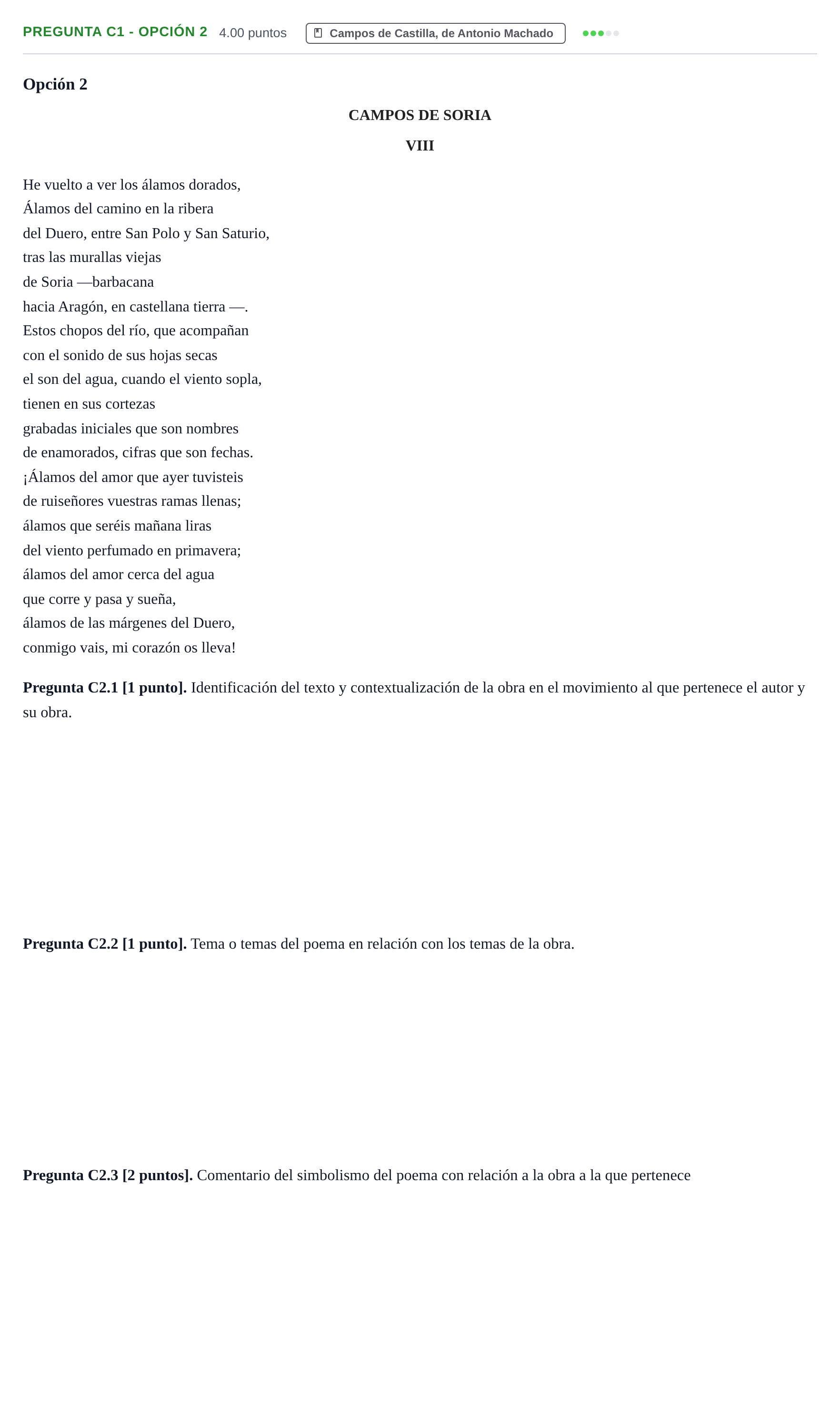 Enunciado: Pregunta C1 - Opción 2 · Lengua Castellana y Literatura II PAU Cantabria Ordinaria 2026