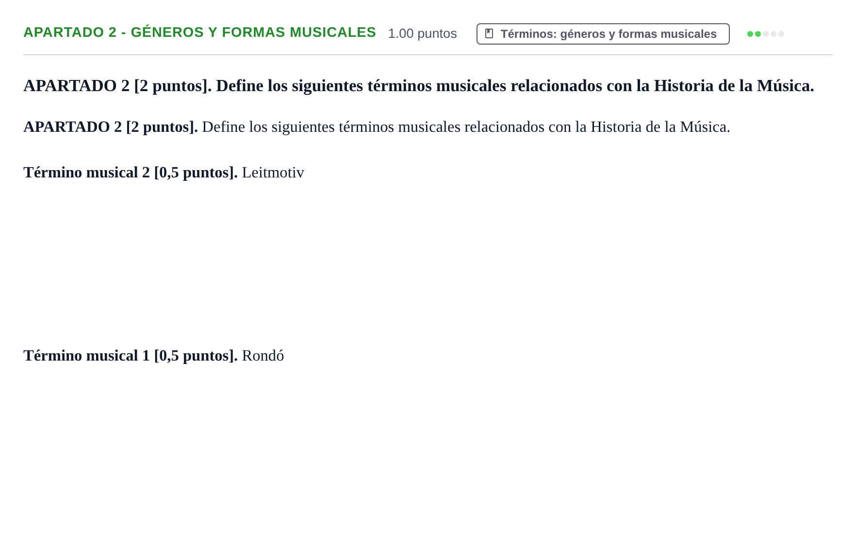 Enunciado: Apartado 2 - Géneros y formas musicales · Historia de la Música y de la Danza PAU Cantabria Ordinaria 2026
