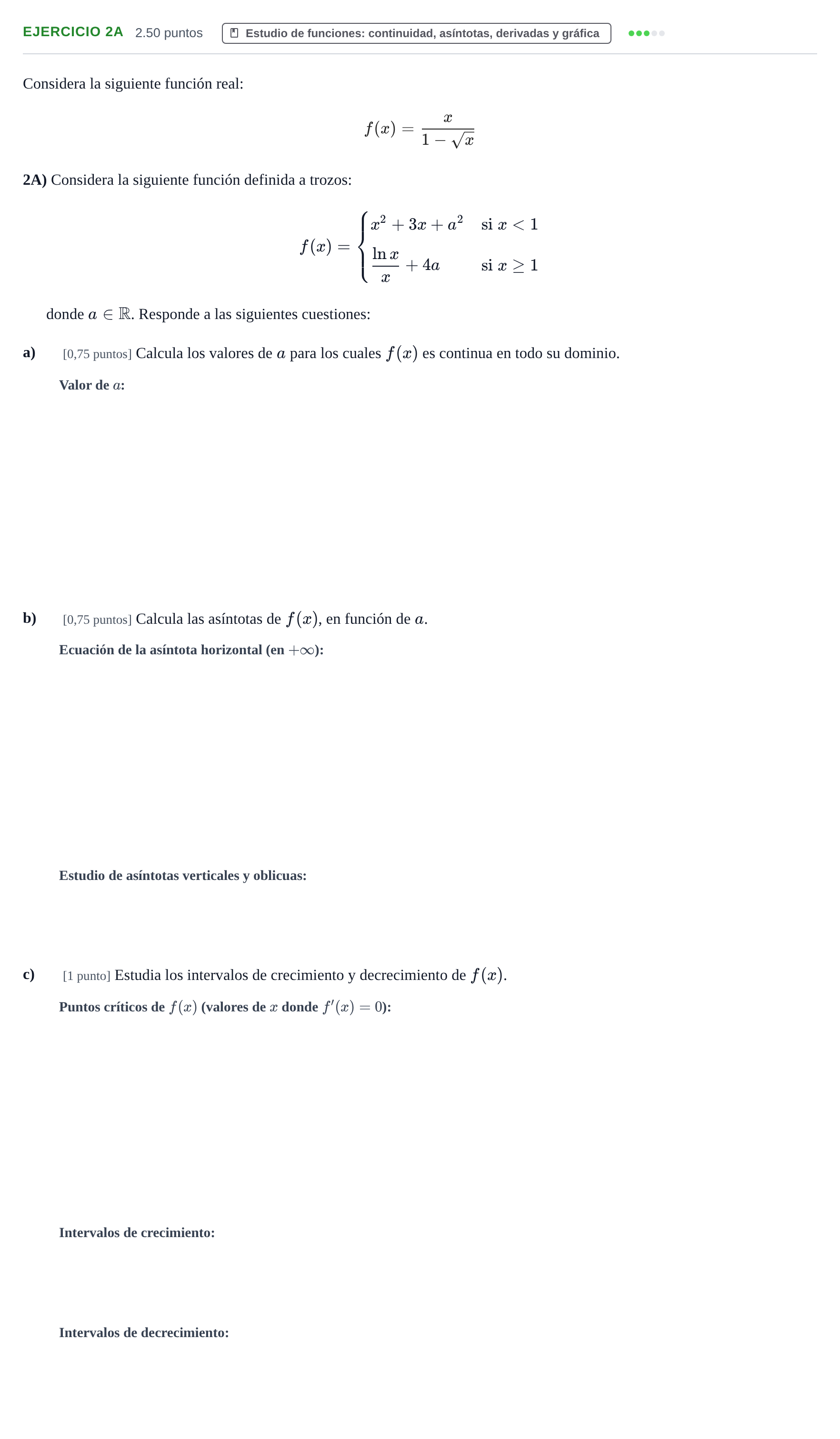 Enunciado: Ejercicio 2A · Matemáticas II PAU Cantabria Extraordinaria 2026