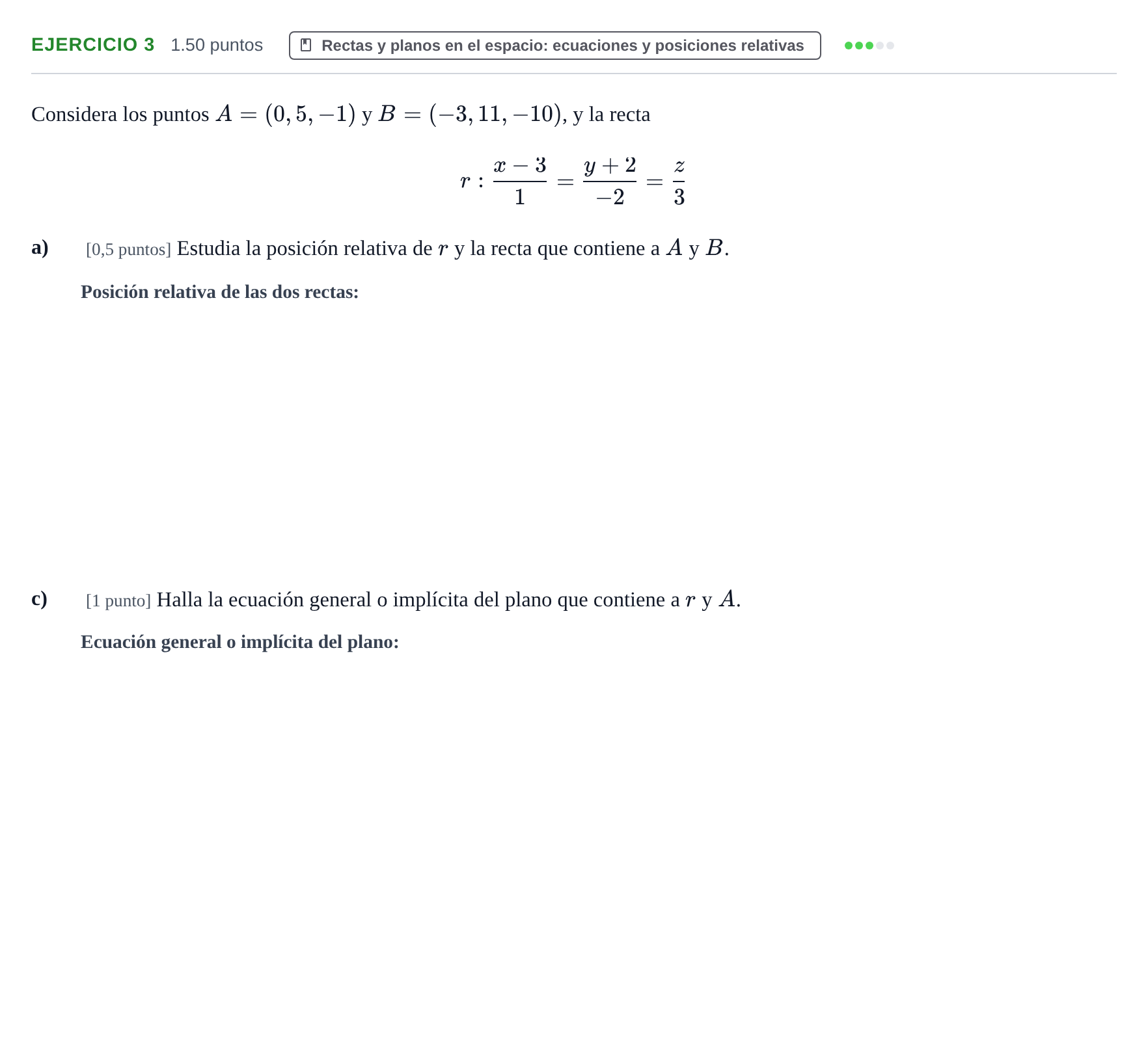 Enunciado: Ejercicio 3 - Rectas y planos · Matemáticas II PAU Cantabria Extraordinaria 2026