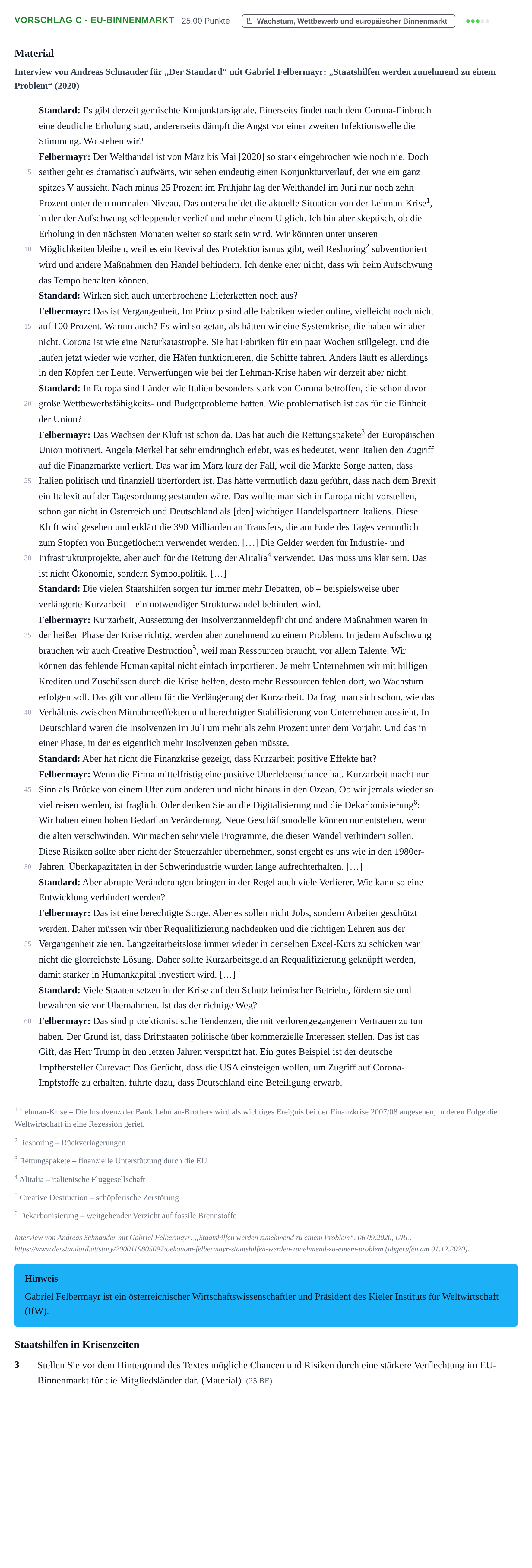 Aufgabenstellung: Aufgabe Vorschlag C - EU-Binnenmarkt · Abitur Hessen Politik und Wirtschaft GK 2022