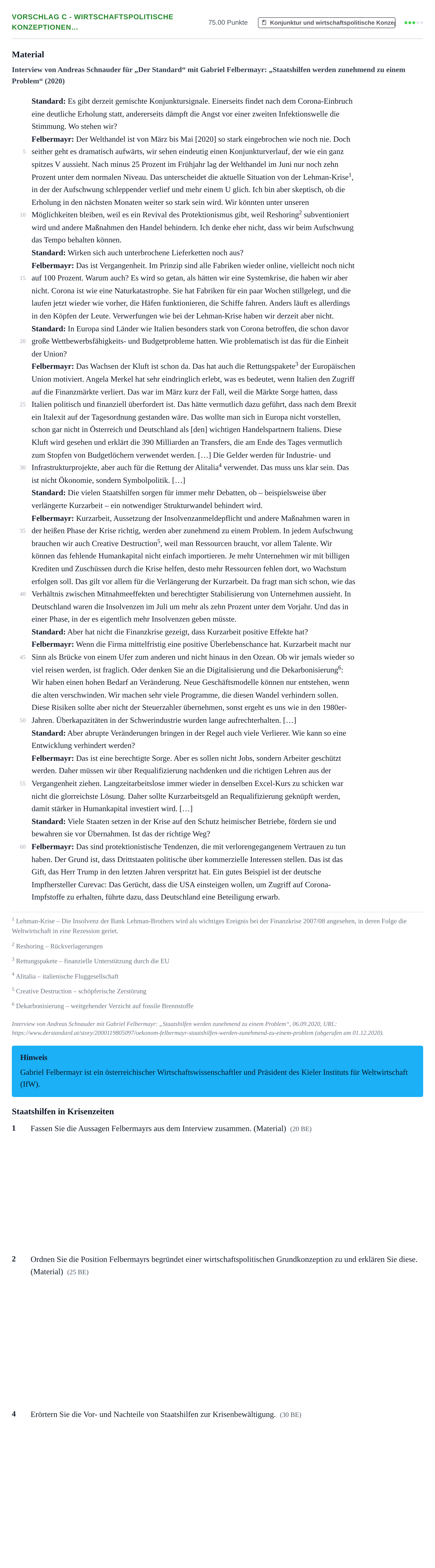 Aufgabenstellung: Aufgabe Vorschlag C - Wirtschaftspolitische Konzeptionen… · Abitur Hessen Politik und Wirtschaft GK 2022
