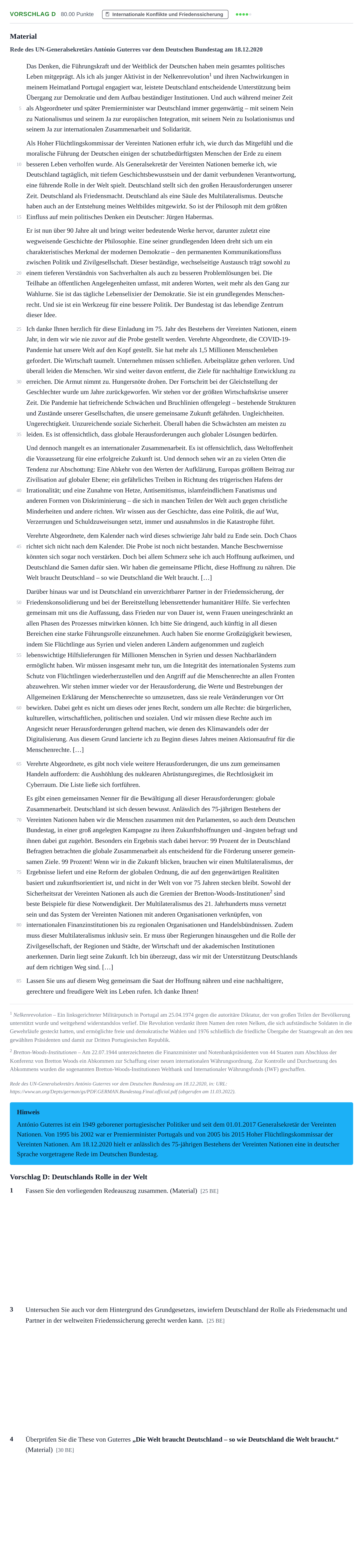 Aufgabenstellung: Aufgabe Vorschlag D - Internationale Konflikte und Friede… · Abitur Hessen Politik und Wirtschaft LK 2022