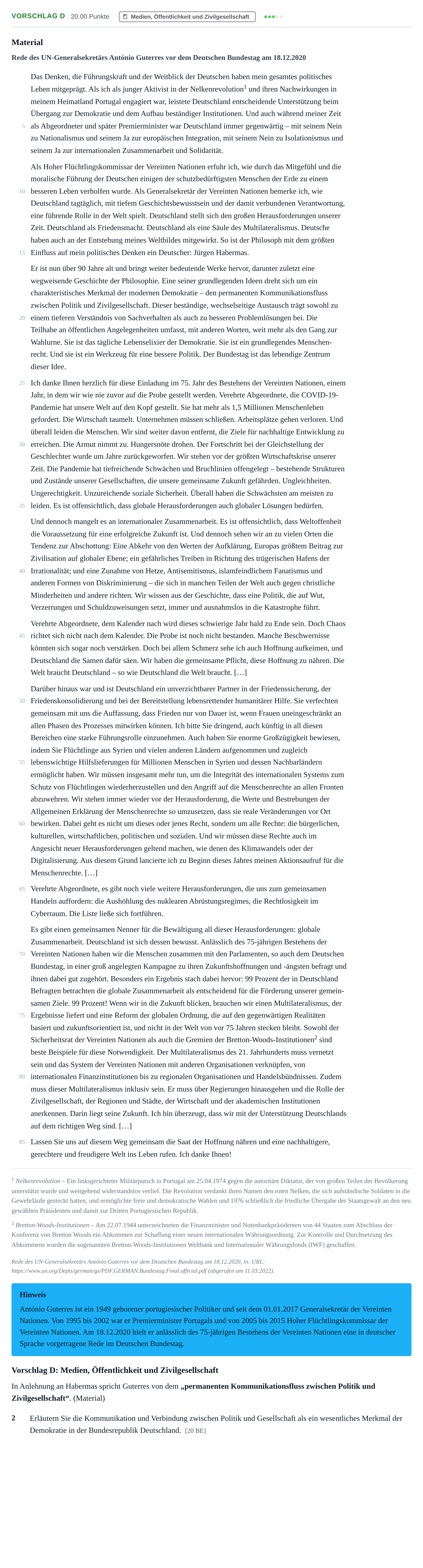 Aufgabenstellung: Aufgabe Vorschlag D - Medien, Öffentlichkeit und Zivilges… · Abitur Hessen Politik und Wirtschaft LK 2022
