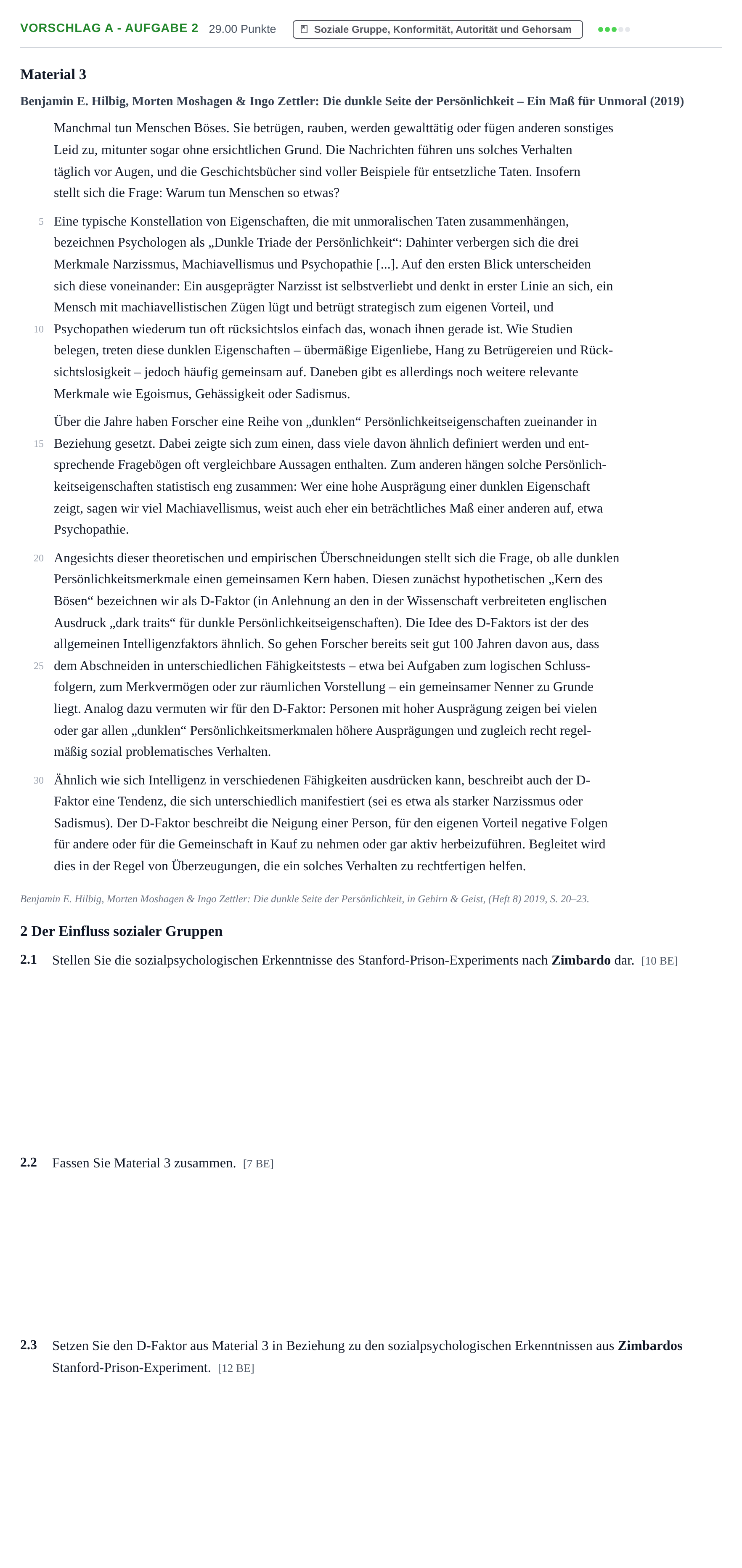 Aufgabenstellung: Aufgabe Vorschlag A - Aufgabe 2 · Abitur Hessen Psychologie GK 2022
