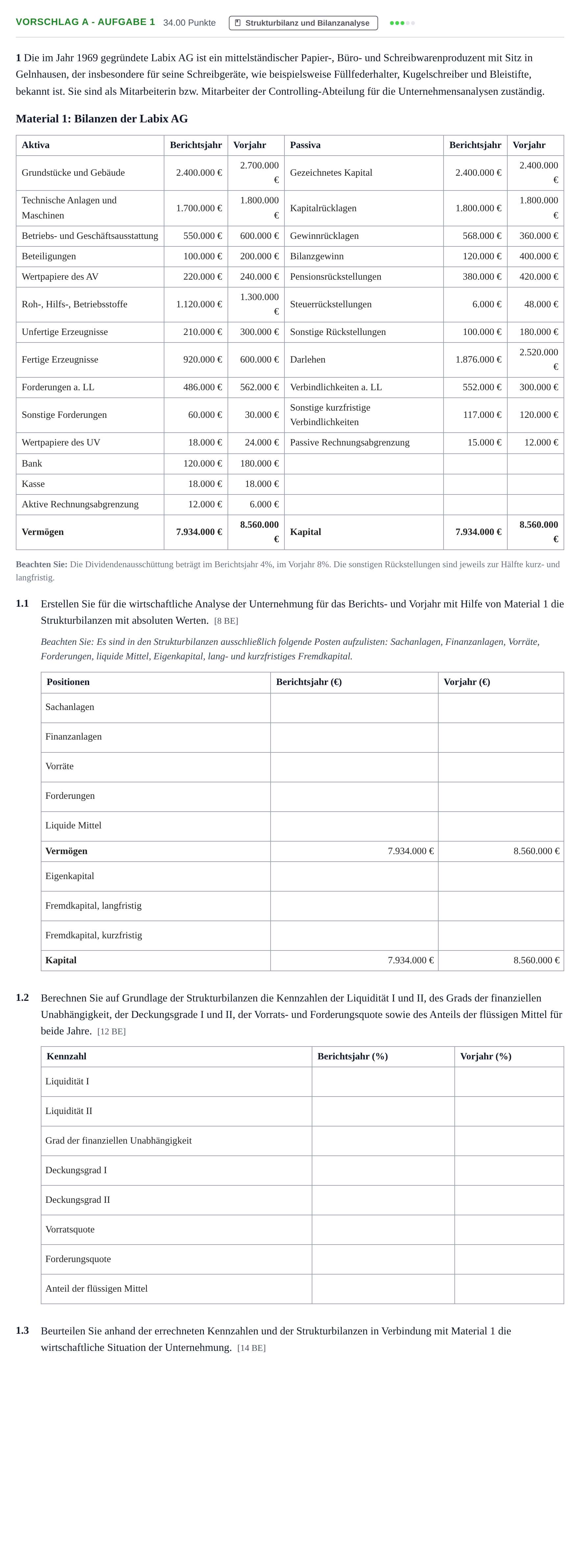 Aufgabenstellung: Aufgabe Vorschlag A - Aufgabe 1 · Abitur Hessen Rechnungswesen GK 2022