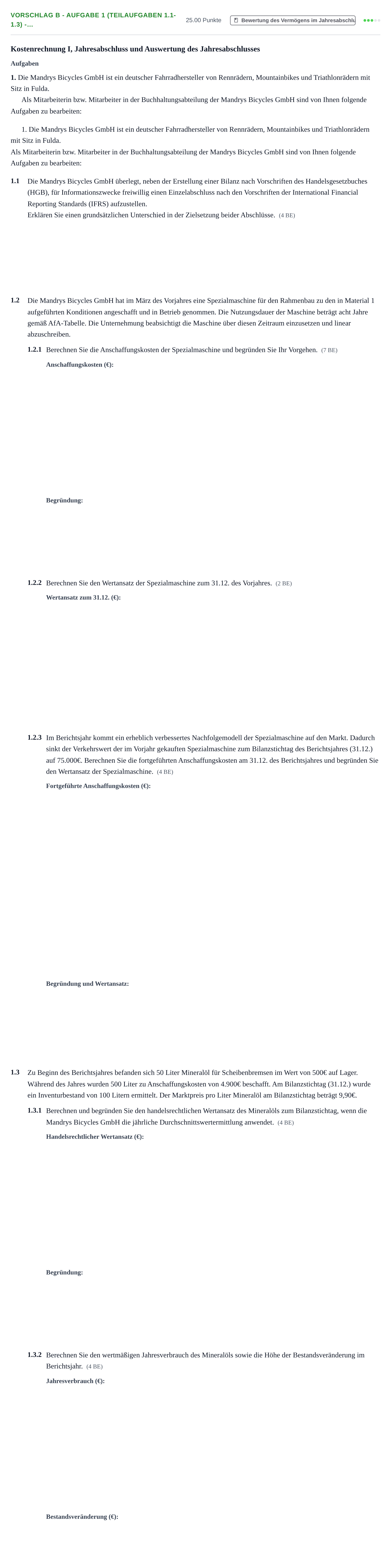 Aufgabenstellung: Aufgabe Vorschlag B - Aufgabe 1 (Teilaufgaben 1.1-1.3) -… · Abitur Hessen Rechnungswesen GK 2022