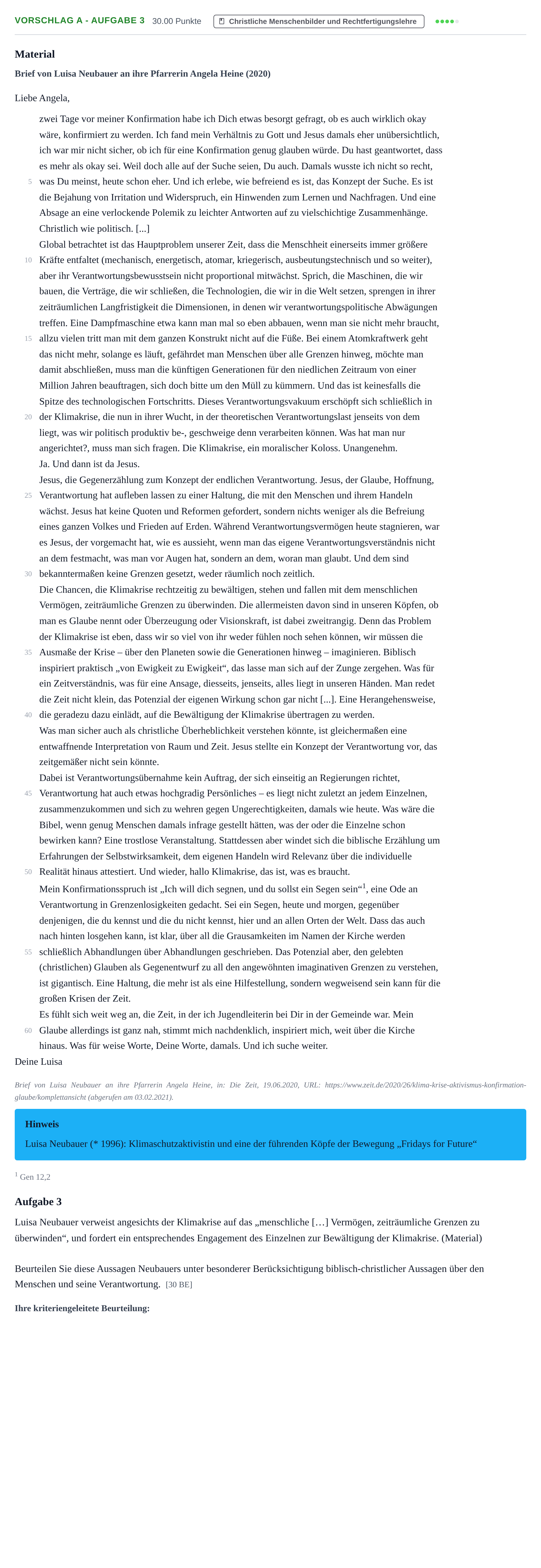 Aufgabenstellung: Aufgabe Vorschlag A - Aufgabe 3 · Abitur Hessen Evangelische Religion GK 2022