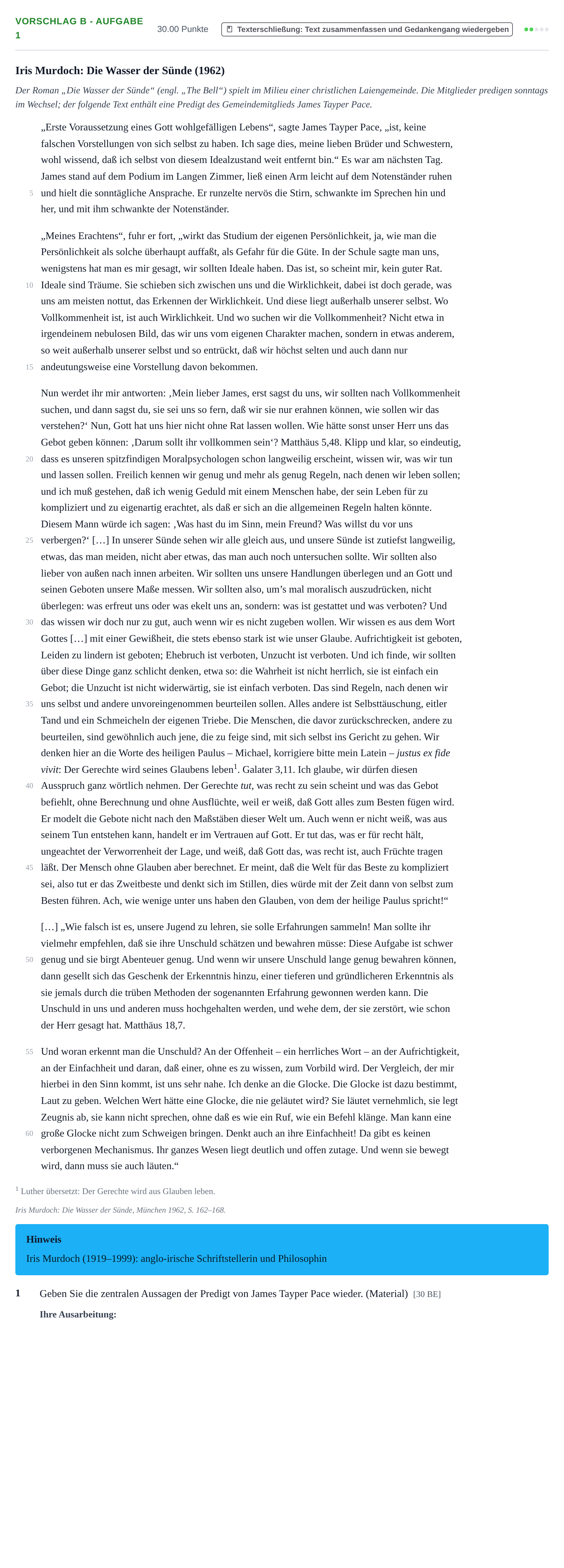 Aufgabenstellung: Aufgabe Vorschlag B - Aufgabe 1 · Abitur Hessen Evangelische Religion GK 2022