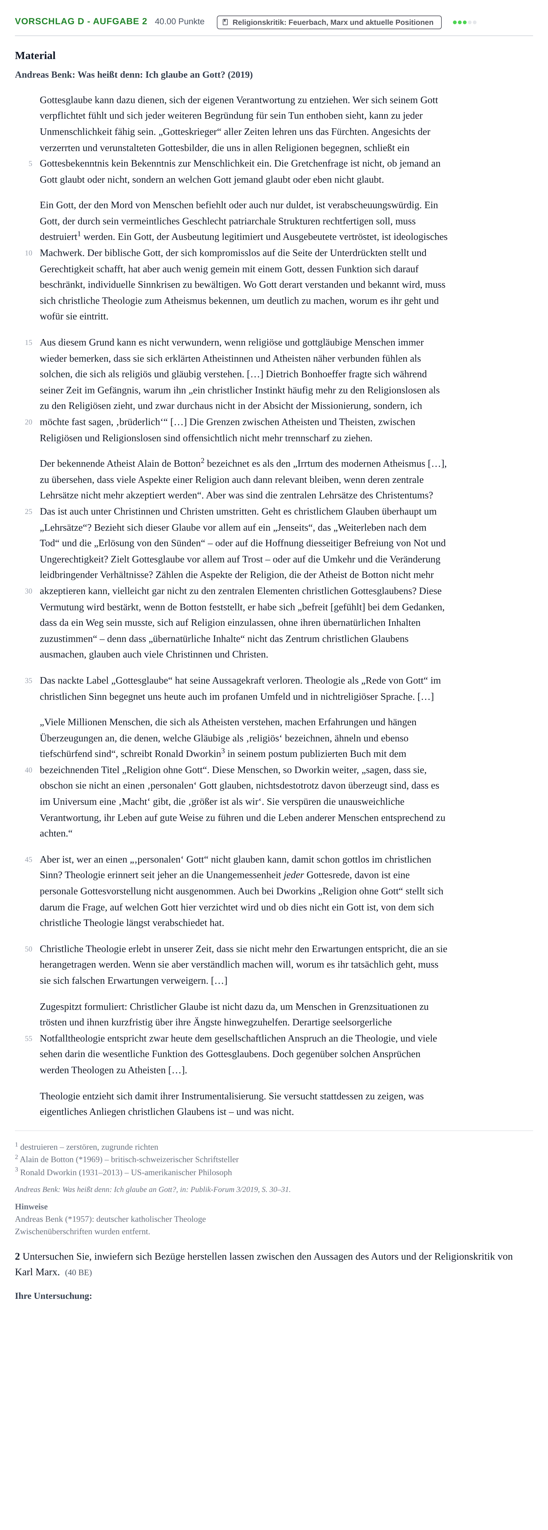 Aufgabenstellung: Aufgabe Vorschlag D - Aufgabe 2 · Abitur Hessen Evangelische Religion GK 2022