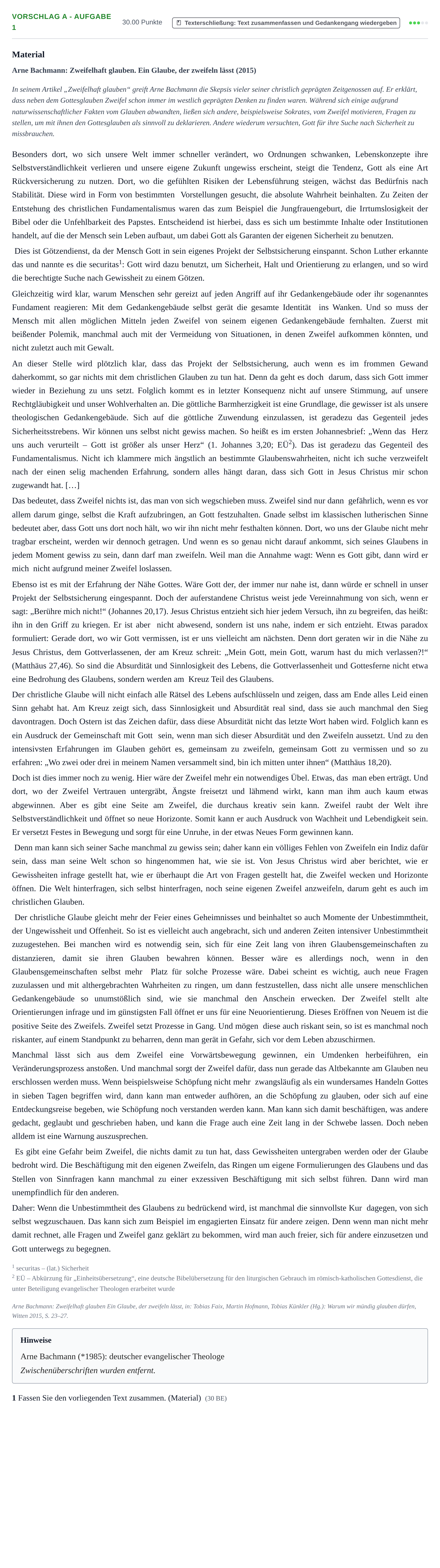 Aufgabenstellung: Aufgabe Vorschlag A - Aufgabe 1 · Abitur Hessen Evangelische Religion LK 2022