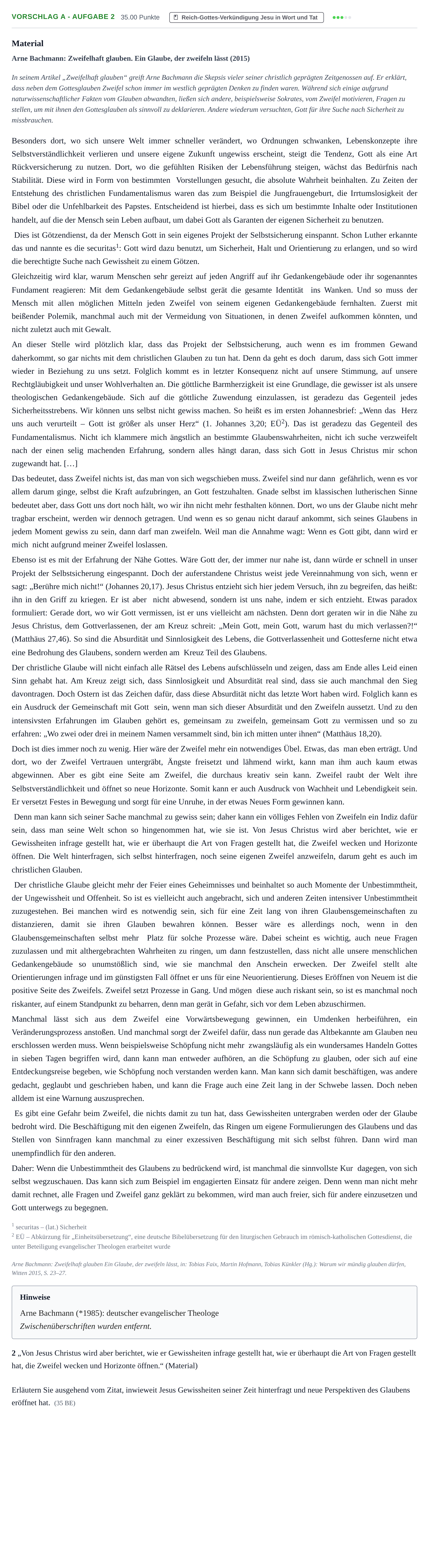 Aufgabenstellung: Aufgabe Vorschlag A - Aufgabe 2 · Abitur Hessen Evangelische Religion LK 2022