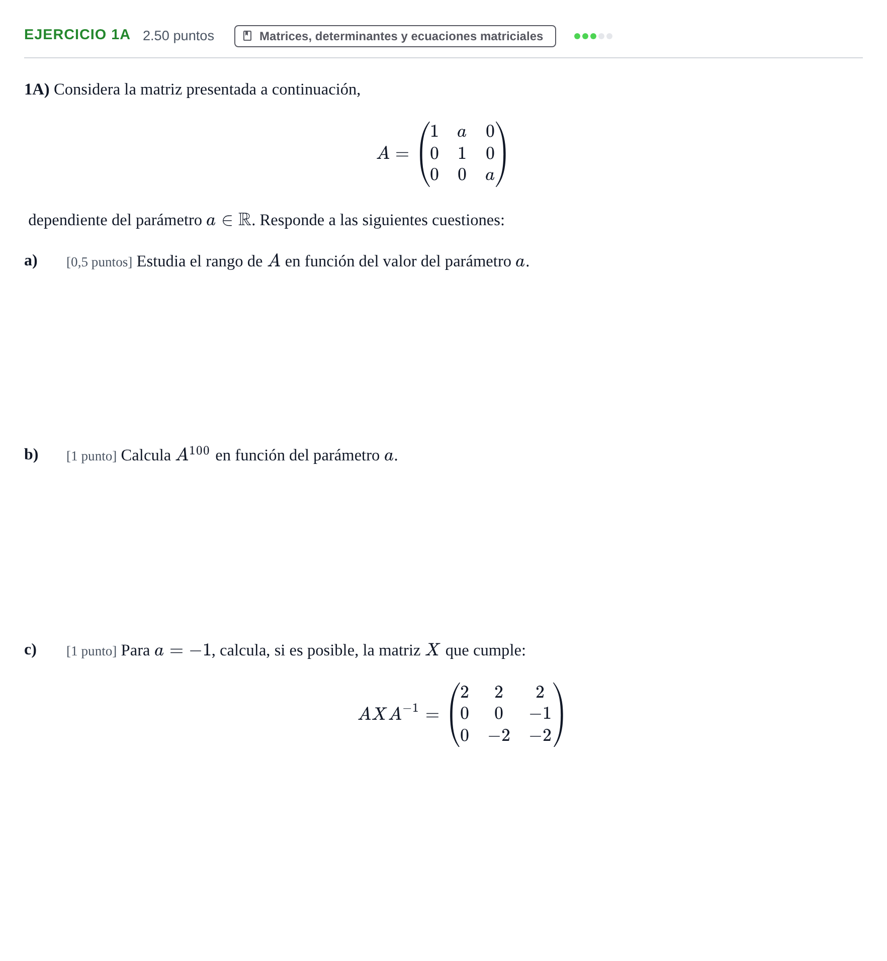Enunciado: Ejercicio 1A · Matemáticas II PAU Cantabria Ordinaria 2026