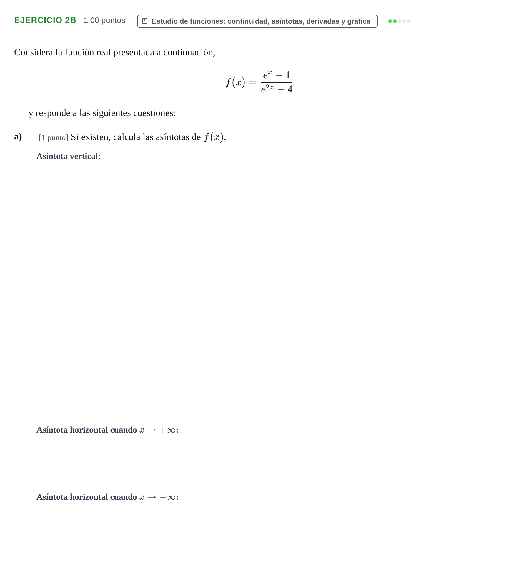 Enunciado: Ejercicio 2B - Estudio de funciones · Matemáticas II PAU Cantabria Ordinaria 2026