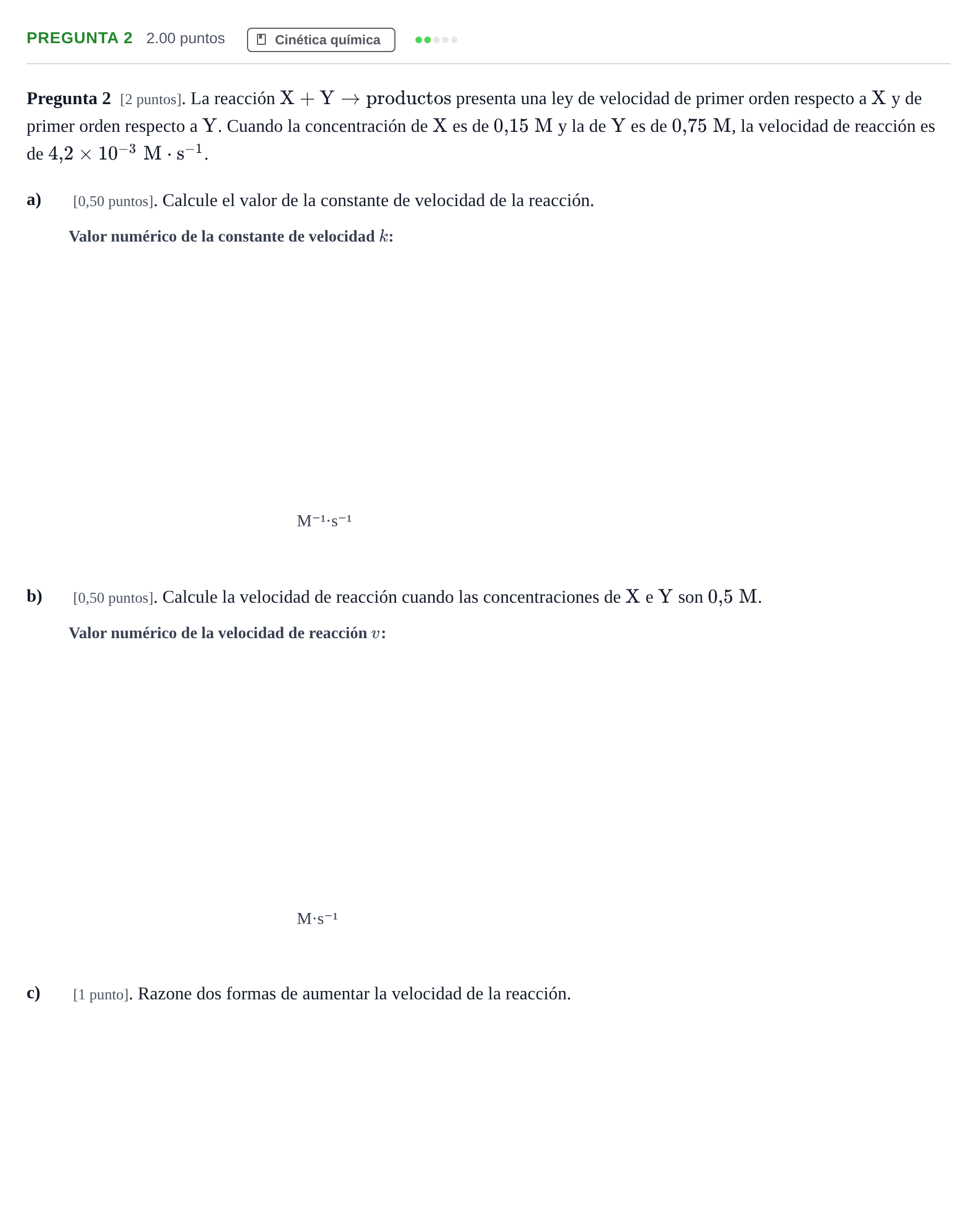 Enunciado: Pregunta 2 · Química PAU Cantabria Extraordinaria 2026