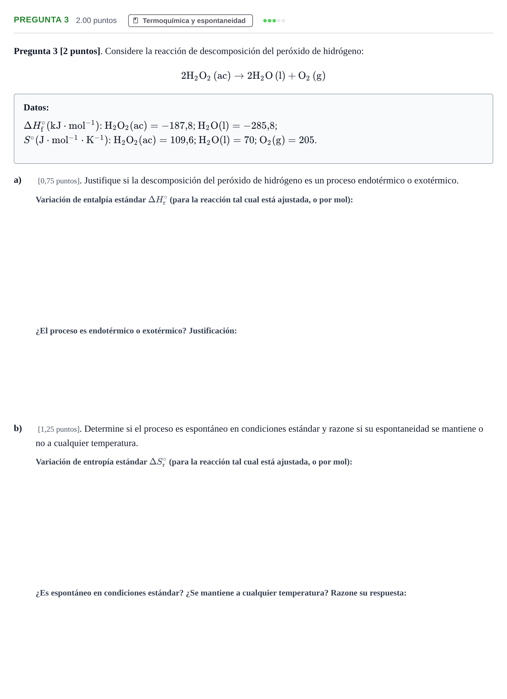 Enunciado: Pregunta 3 · Química PAU Cantabria Extraordinaria 2026
