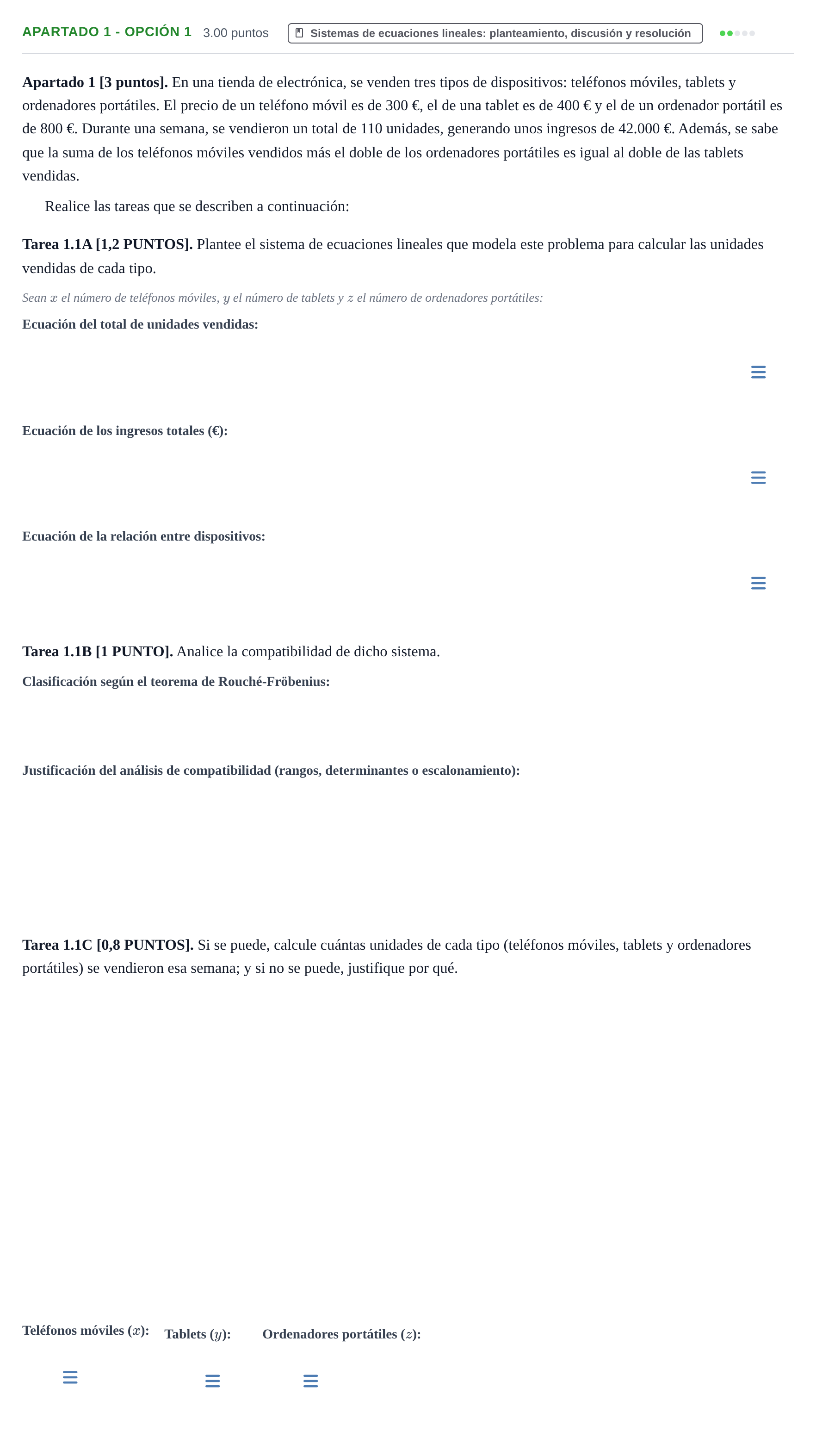 Enunciado: Apartado 1 - Opción 1 · Matemáticas aplicadas a las Ciencias Sociales II PAU Cantabria Extraordinaria 2026