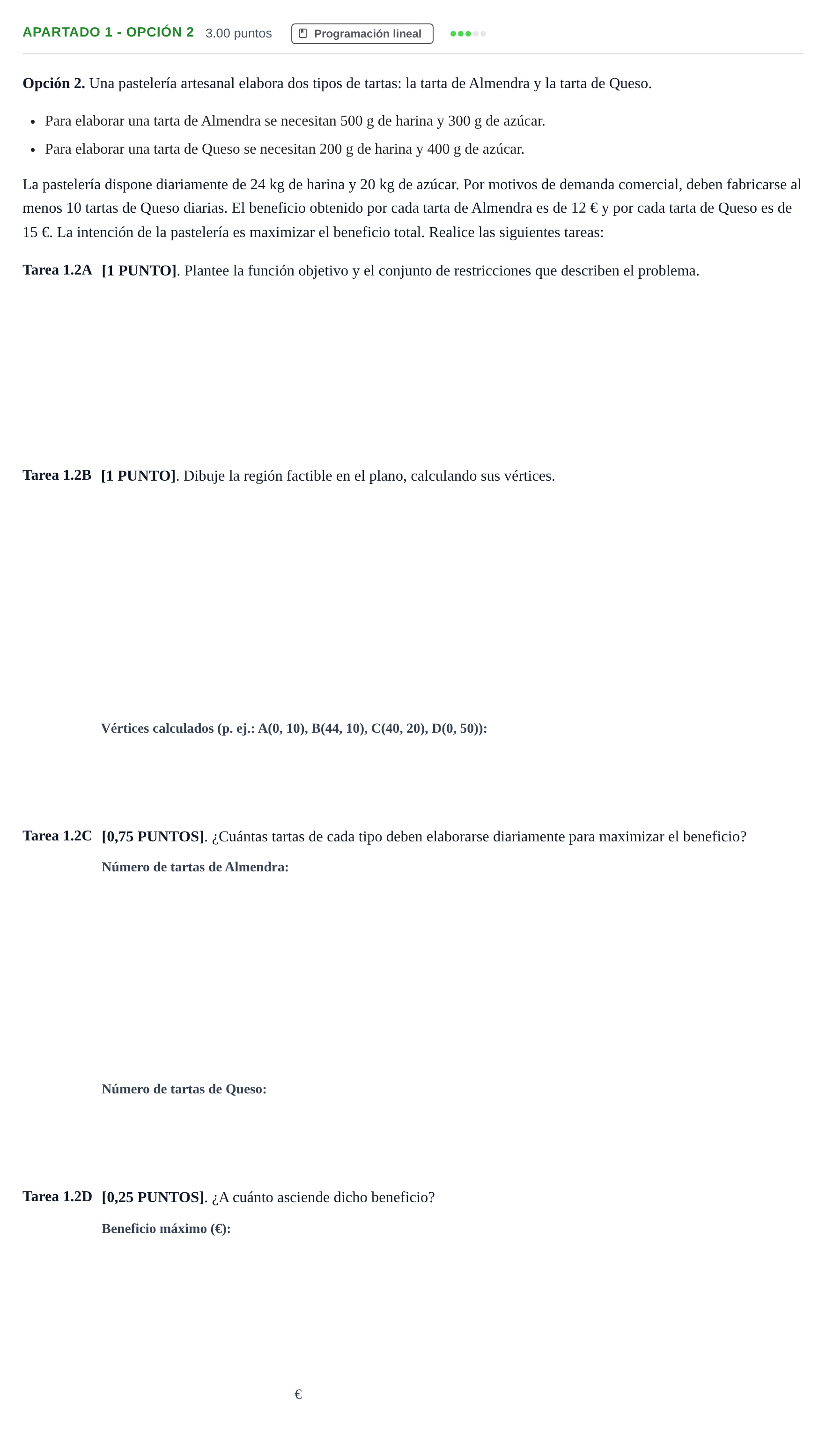 Enunciado: Apartado 1 - Opción 2 · Matemáticas aplicadas a las Ciencias Sociales II PAU Cantabria Extraordinaria 2026
