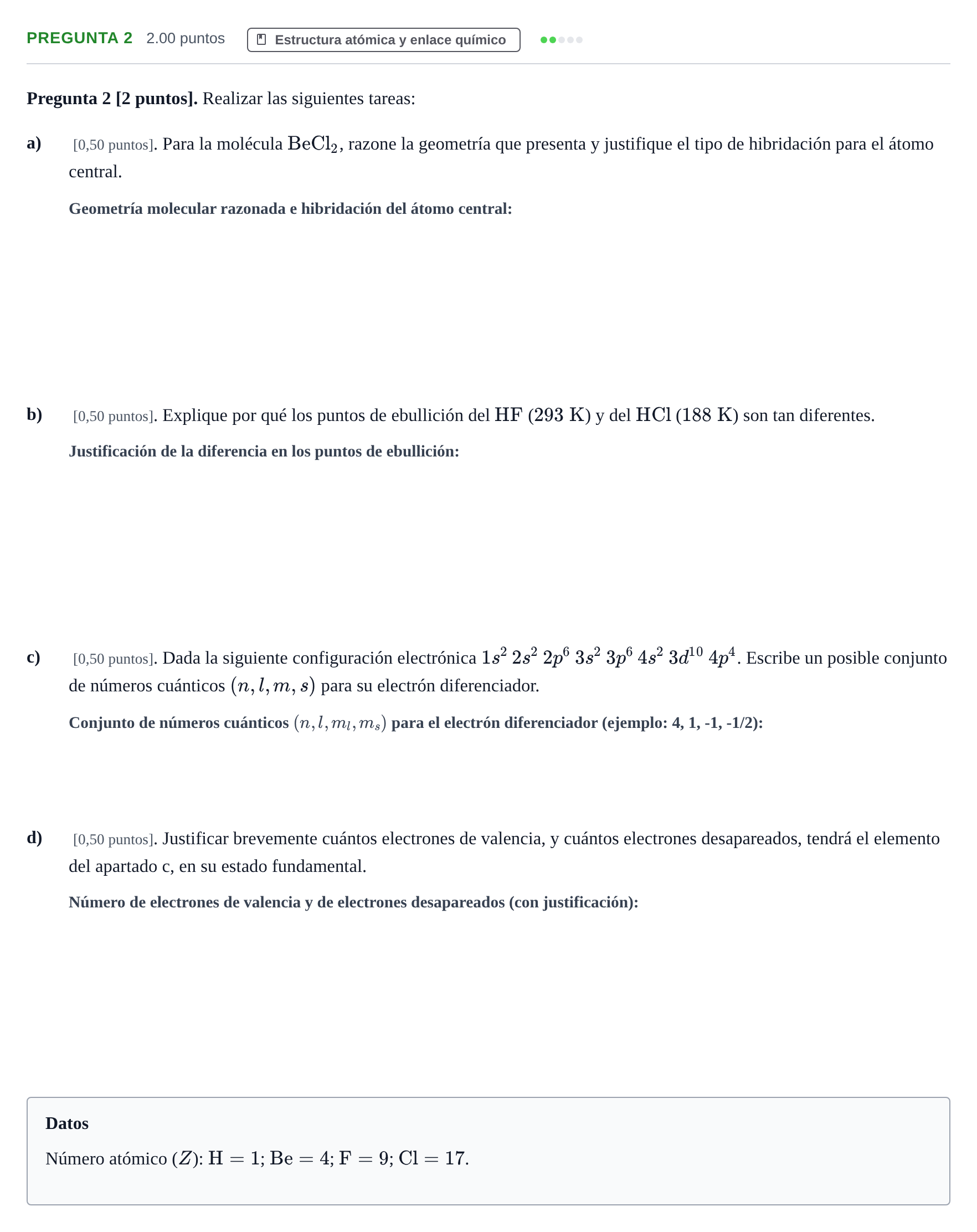 Enunciado: Pregunta 2 · Química PAU Cantabria Ordinaria 2026