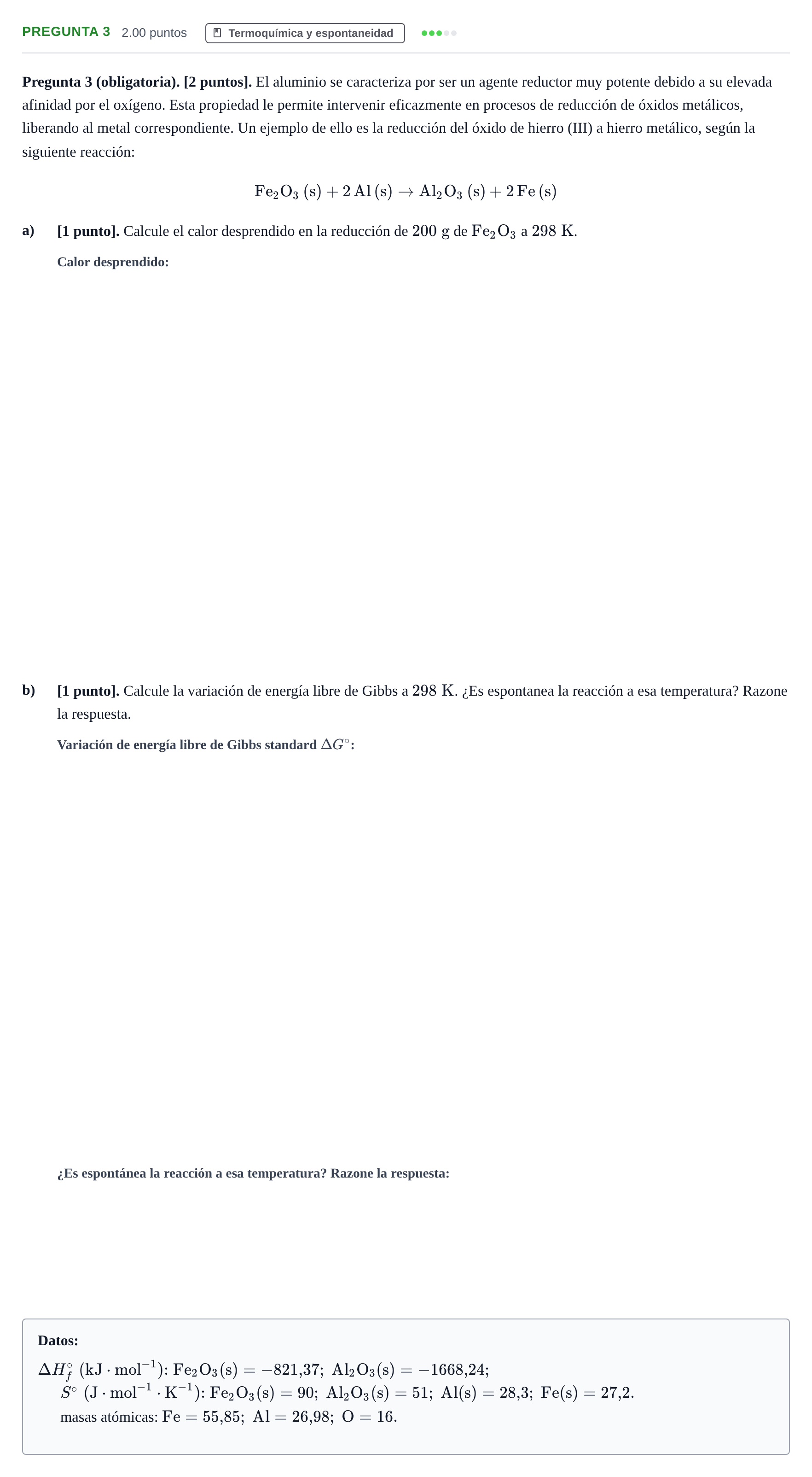 Enunciado: Pregunta 3 · Química PAU Cantabria Ordinaria 2026