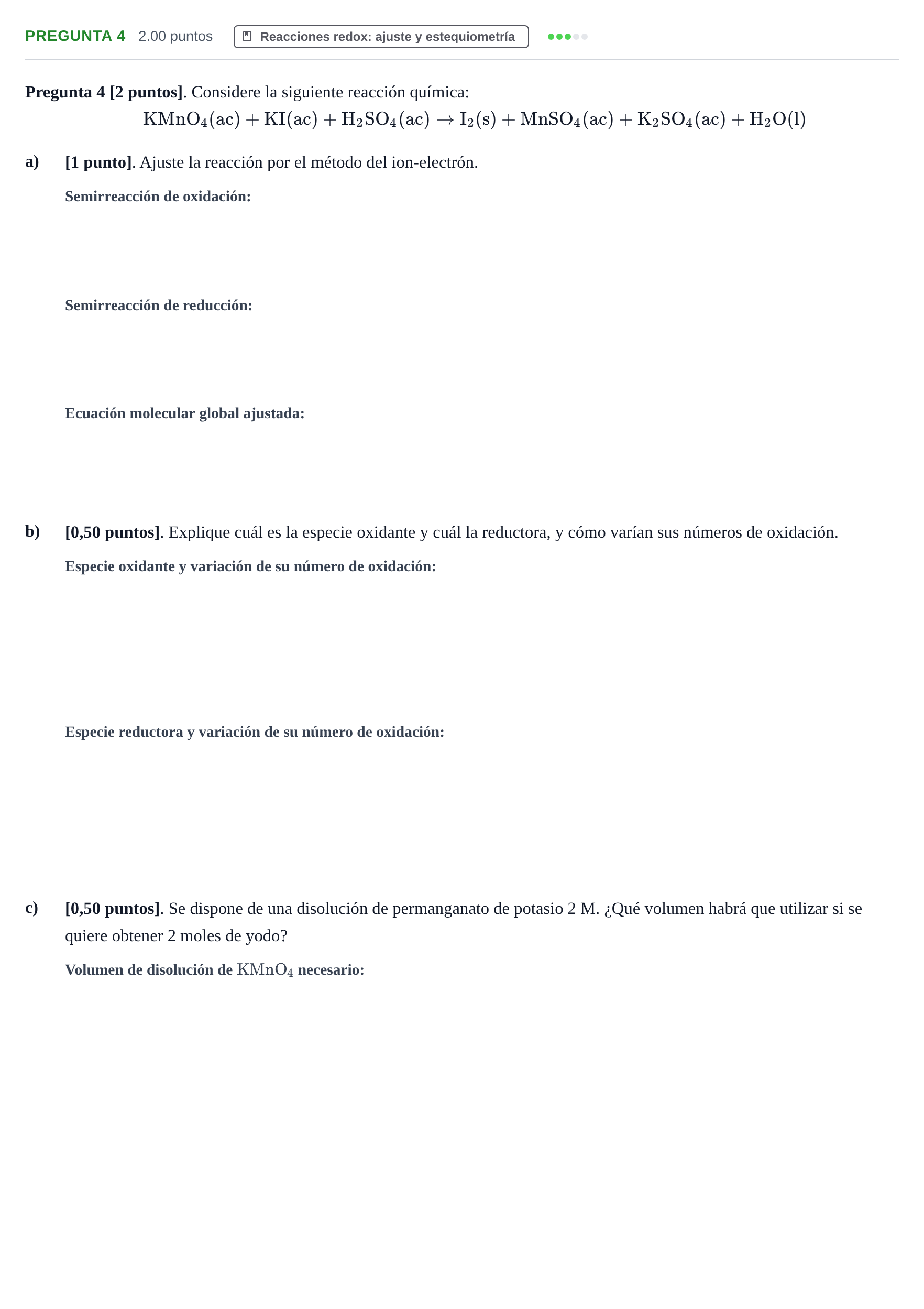 Enunciado: Pregunta 4 · Química PAU Cantabria Ordinaria 2026