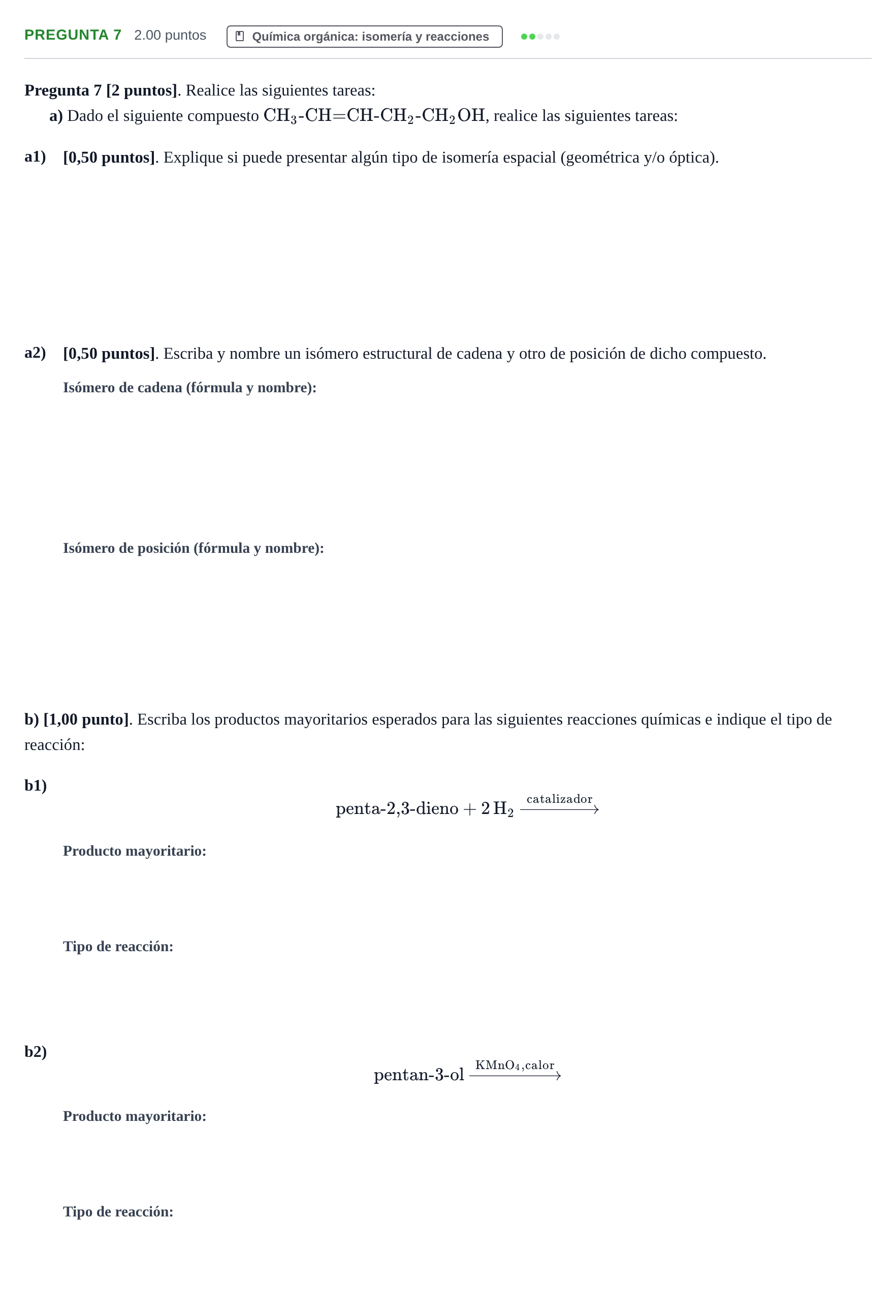 Enunciado: Pregunta 7 · Química PAU Cantabria Ordinaria 2026