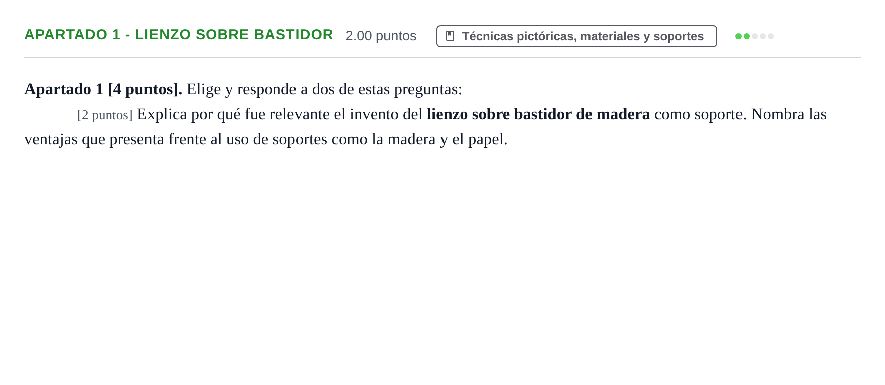 Enunciado: Apartado 1 - Lienzo sobre bastidor · Técnicas de Expresión Gráfico-Plástica PAU Cantabria Ordinaria 2026