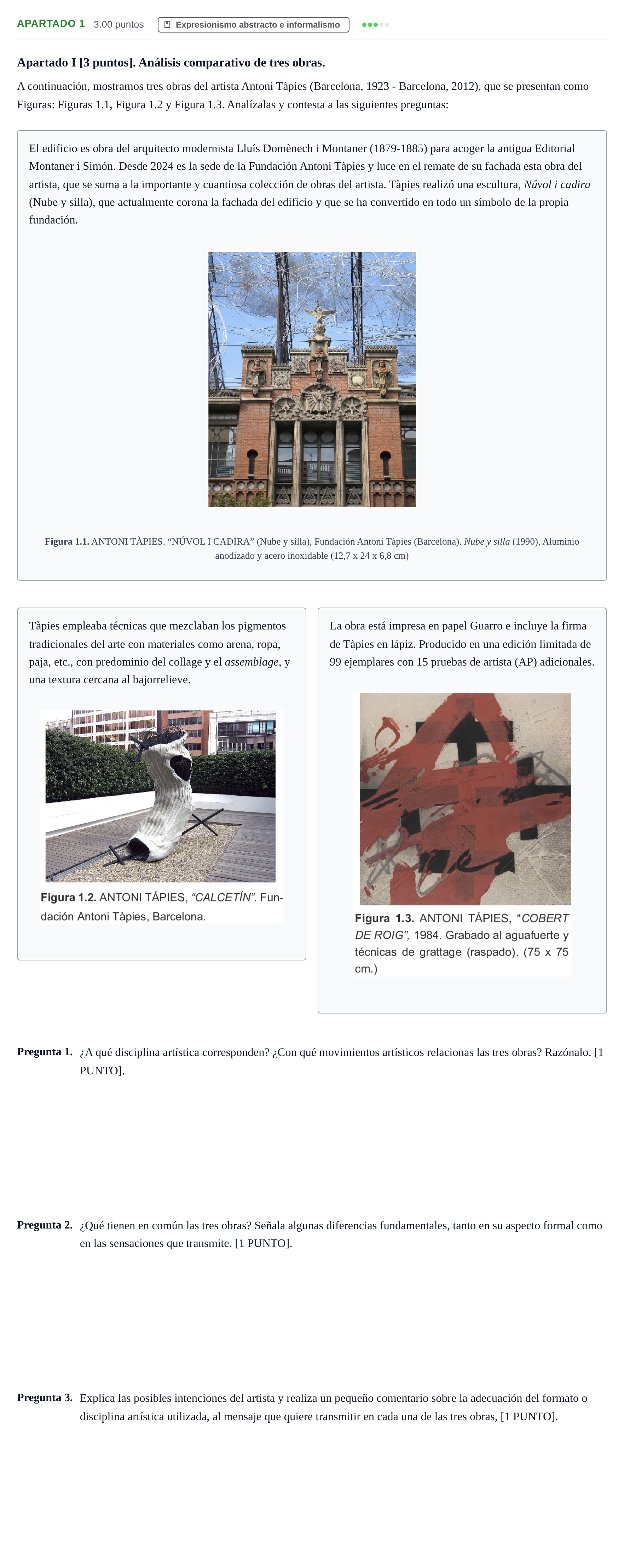 Enunciado: Apartado 1 · Movimientos Culturales y Artísticos PAU Cantabria Extraordinaria 2026