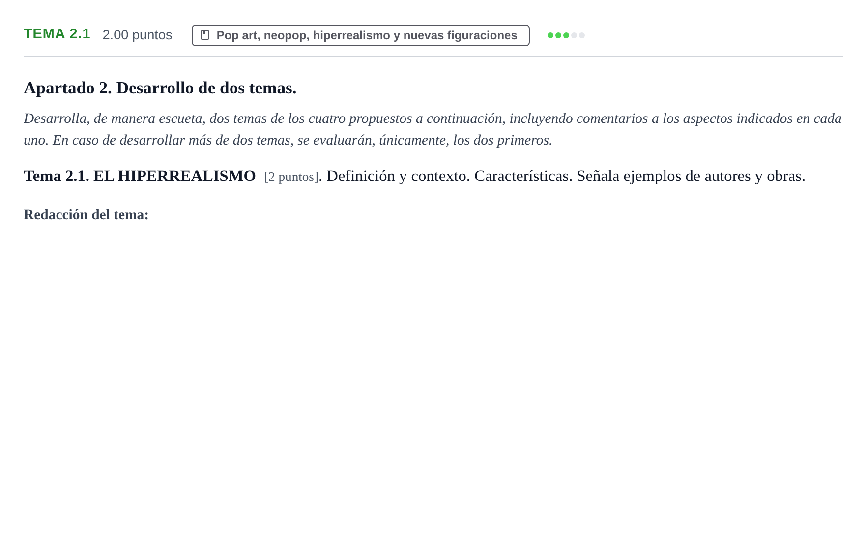 Enunciado: Ejercicio Tema 2.1 · Movimientos Culturales y Artísticos PAU Cantabria Ordinaria 2026