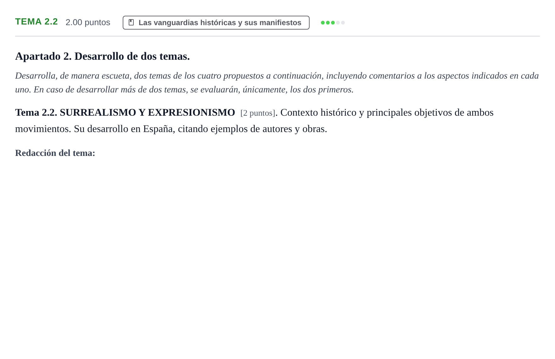 Enunciado: Ejercicio Tema 2.2 · Movimientos Culturales y Artísticos PAU Cantabria Ordinaria 2026