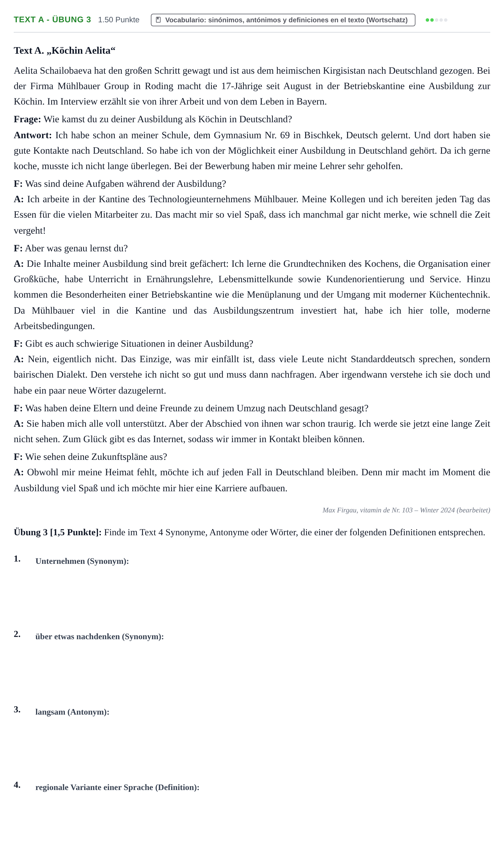 Enunciado: Ejercicio Text A - Übung 3 · Alemán PAU Cantabria Extraordinaria 2025