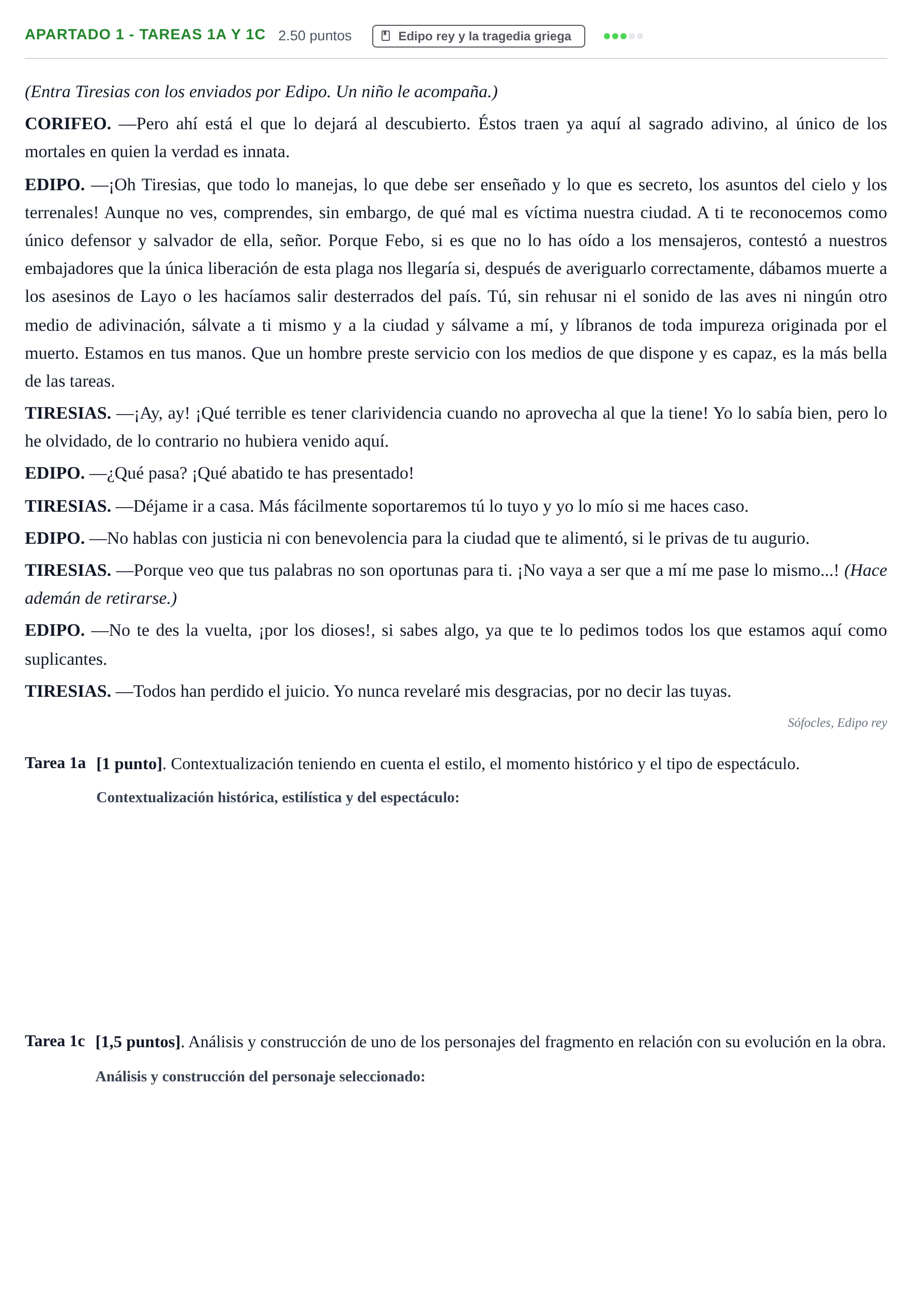 Enunciado: Apartado 1 - Tareas 1a y 1c · Artes Escénicas PAU Cantabria Extraordinaria 2025