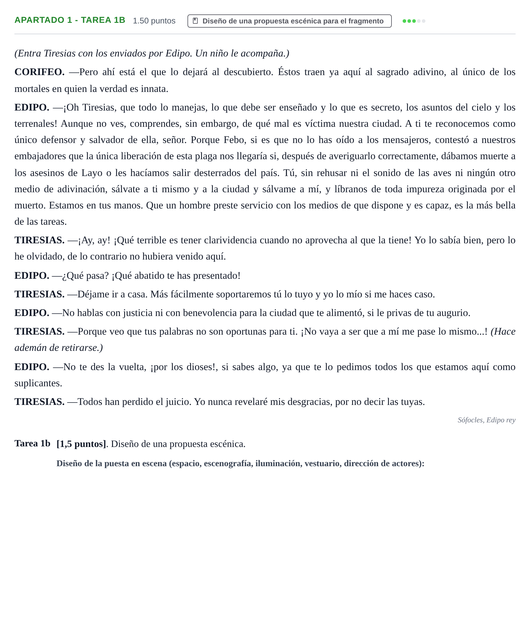 Enunciado: Apartado 1 - Tarea 1b · Artes Escénicas PAU Cantabria Extraordinaria 2025