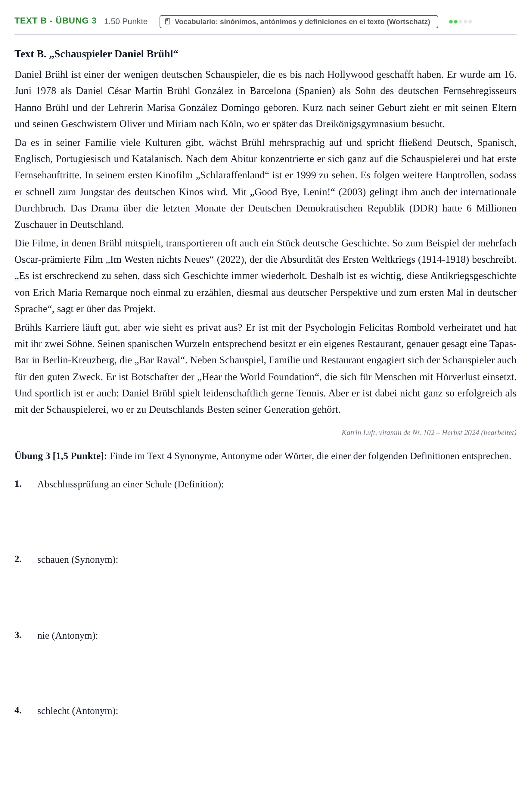 Enunciado: Ejercicio Text B - Übung 3 · Alemán PAU Cantabria Ordinaria 2025