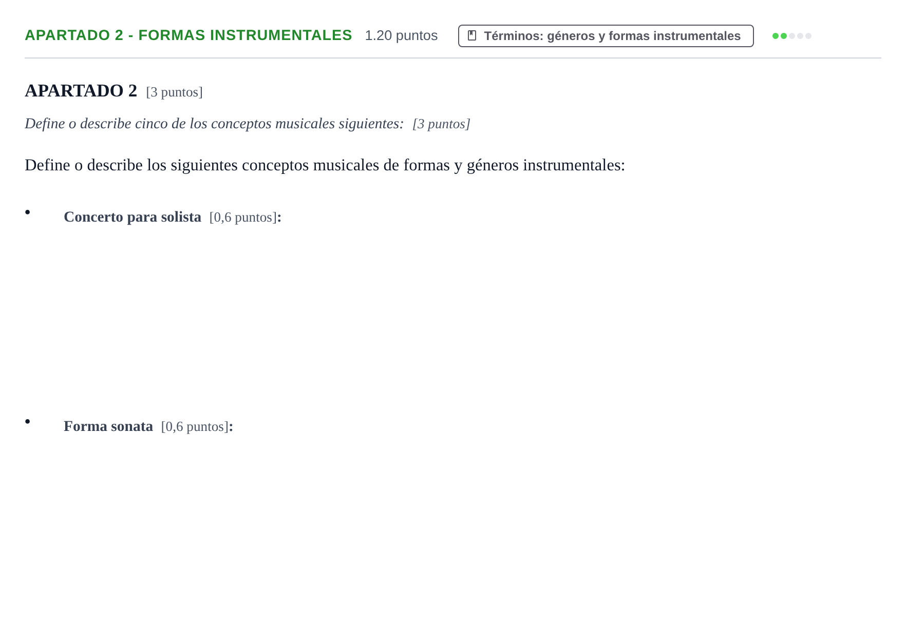 Enunciado: Apartado 2 - Formas instrumentales · Análisis Musical II PAU Cantabria Extraordinaria 2025