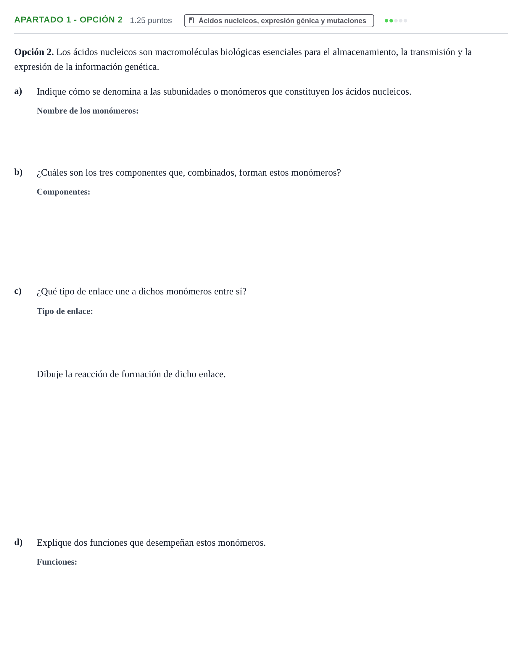 Enunciado: Apartado 1 - Opción 2 · Biología PAU Cantabria Ordinaria 2025