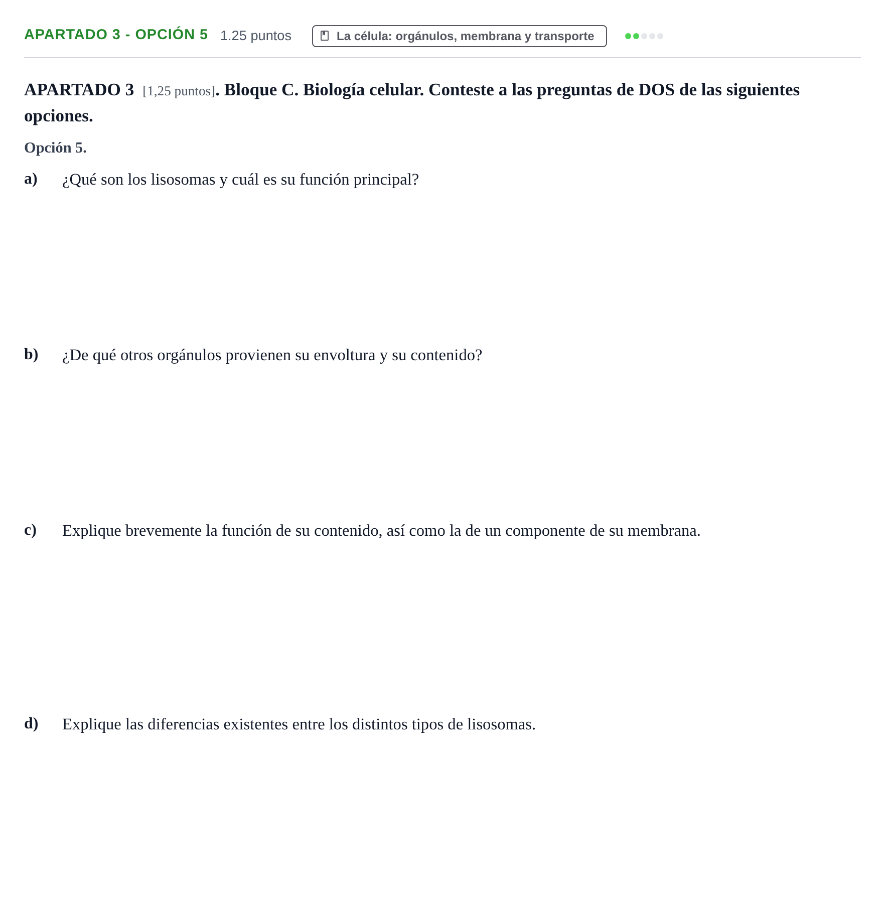 Enunciado: Apartado 3 - Opción 5 · Biología PAU Cantabria Ordinaria 2025
