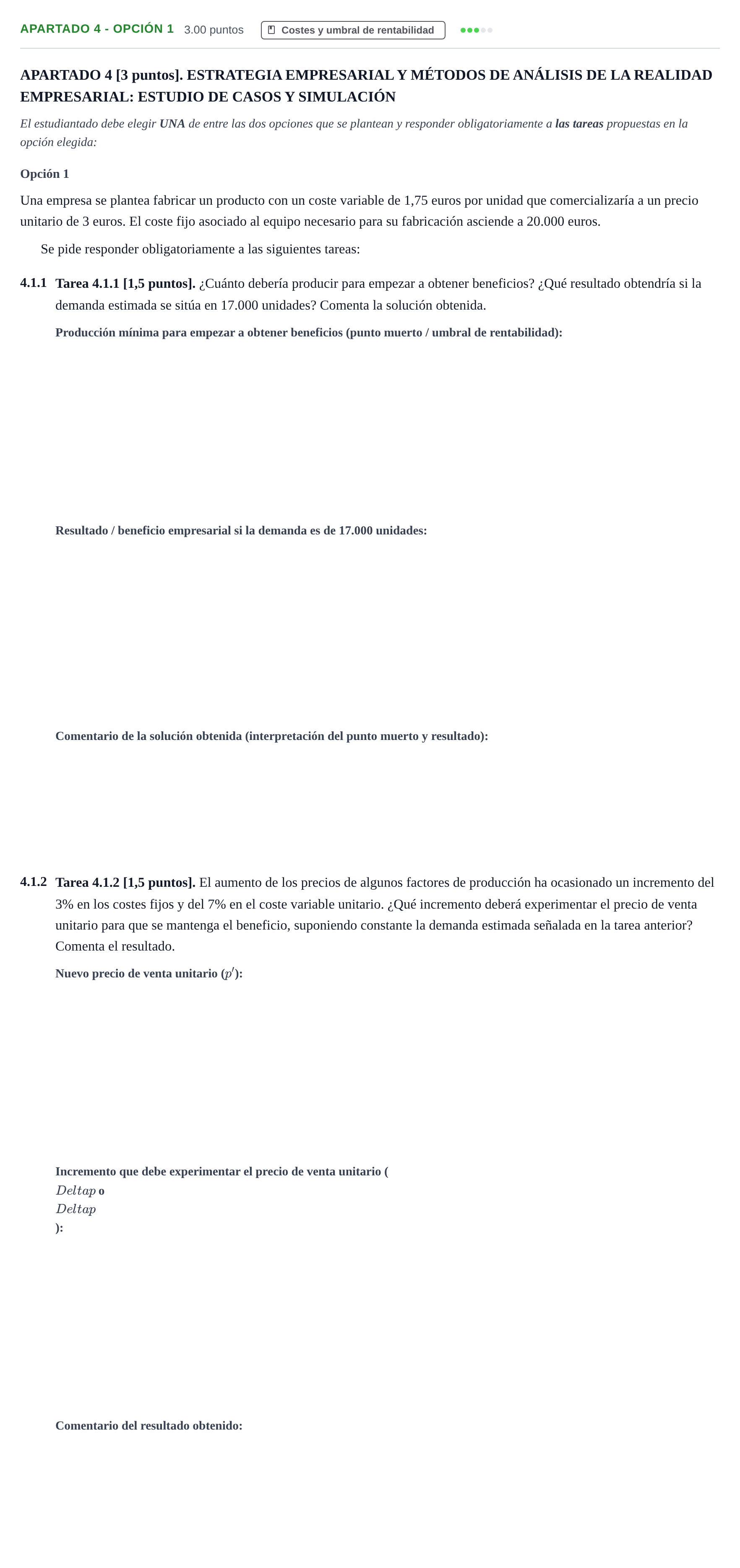 Enunciado: Apartado 4 - Opción 1 · Empresa y Diseño de Modelos de Negocio PAU Cantabria Extraordinaria 2025