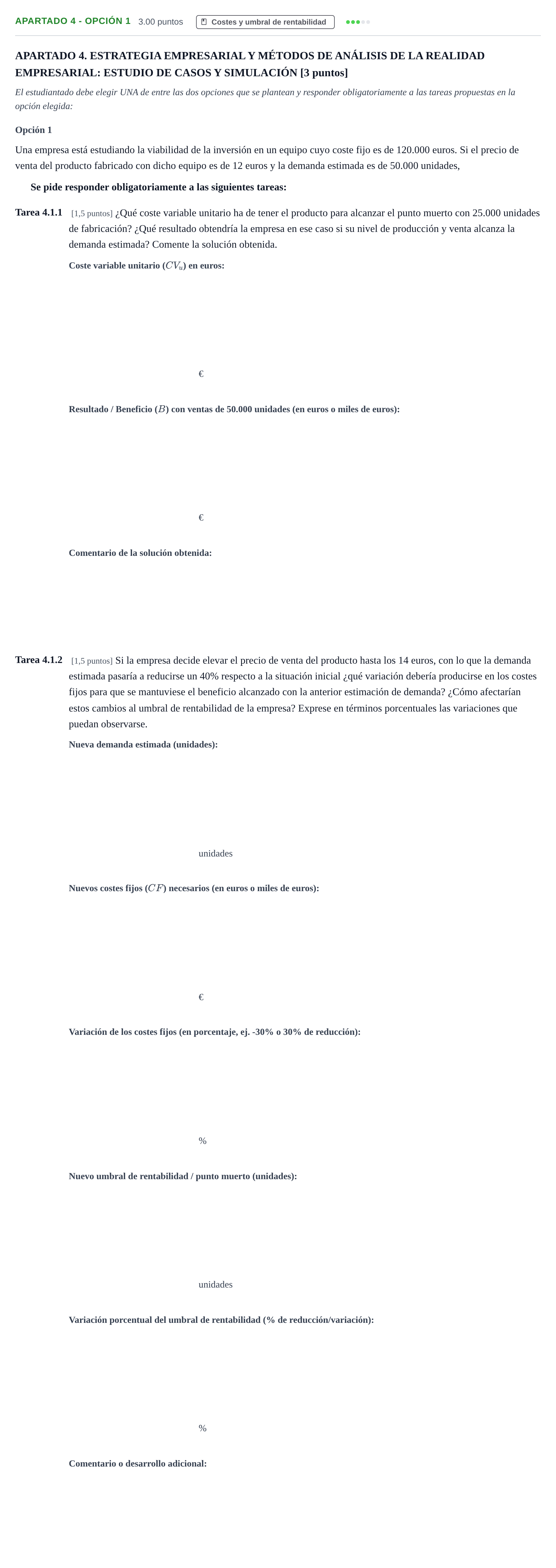 Enunciado: Apartado 4 - Opción 1 · Empresa y Diseño de Modelos de Negocio PAU Cantabria Ordinaria 2025