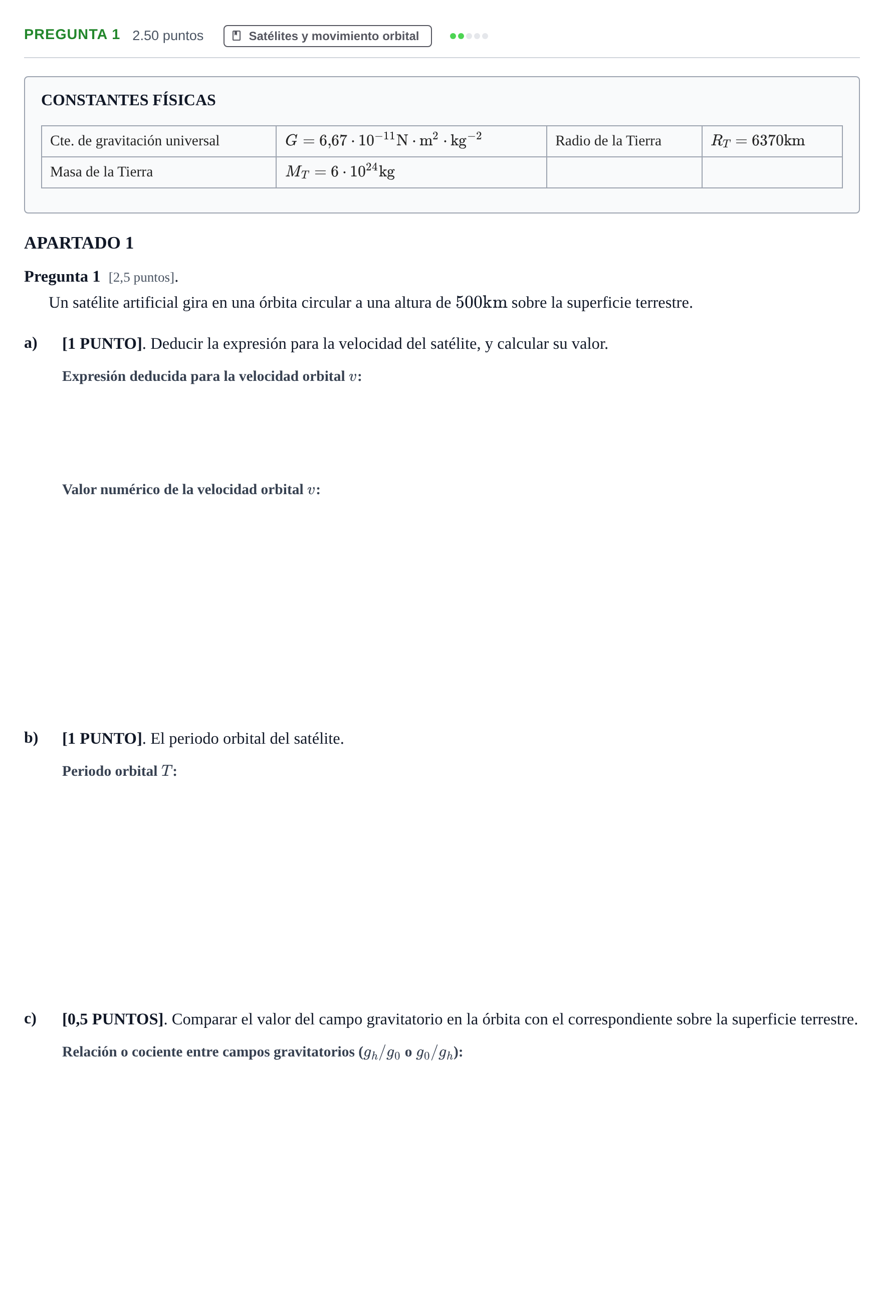 Enunciado: Pregunta 1 · Física PAU Cantabria Extraordinaria 2025