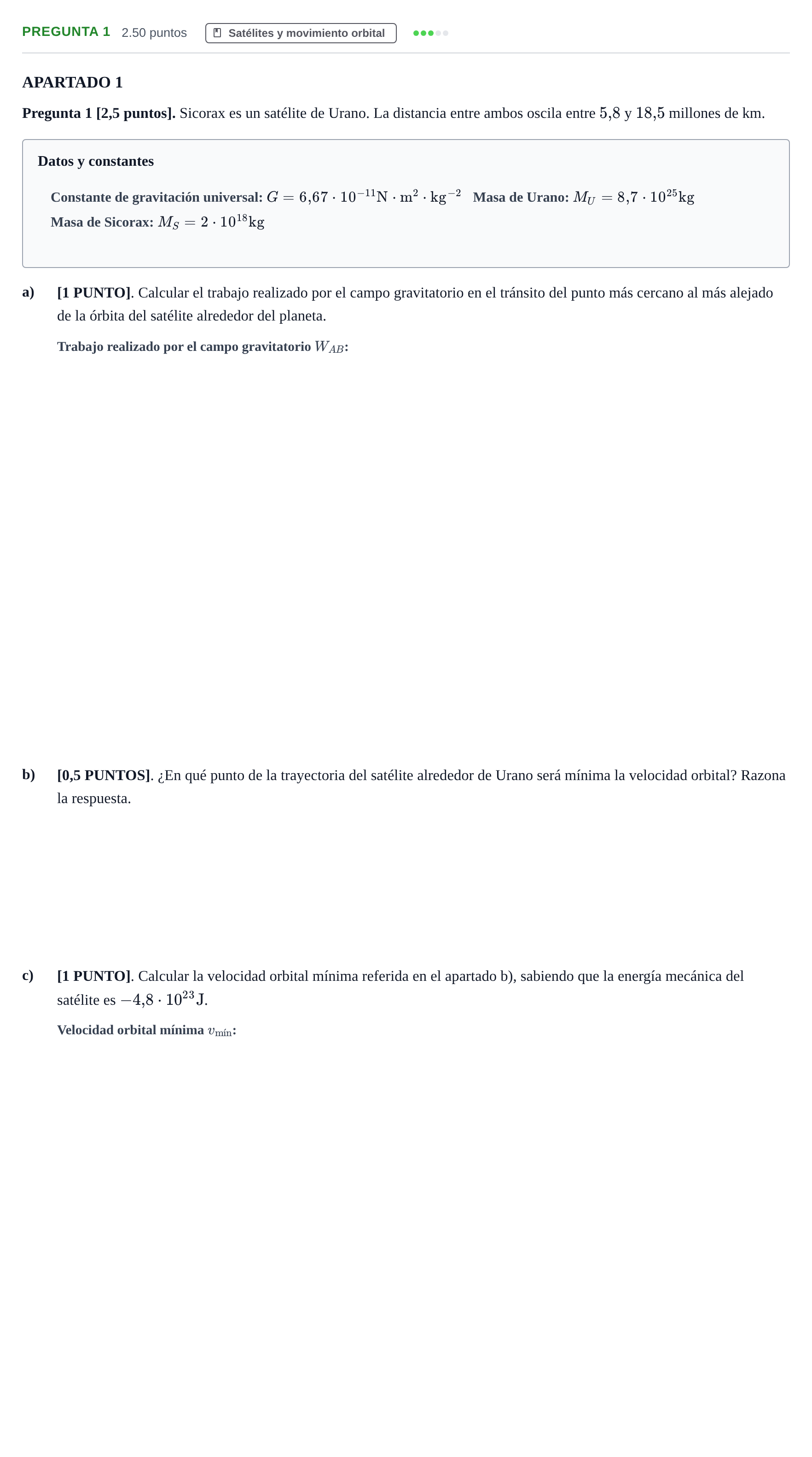 Enunciado: Pregunta 1 · Física PAU Cantabria Ordinaria 2025