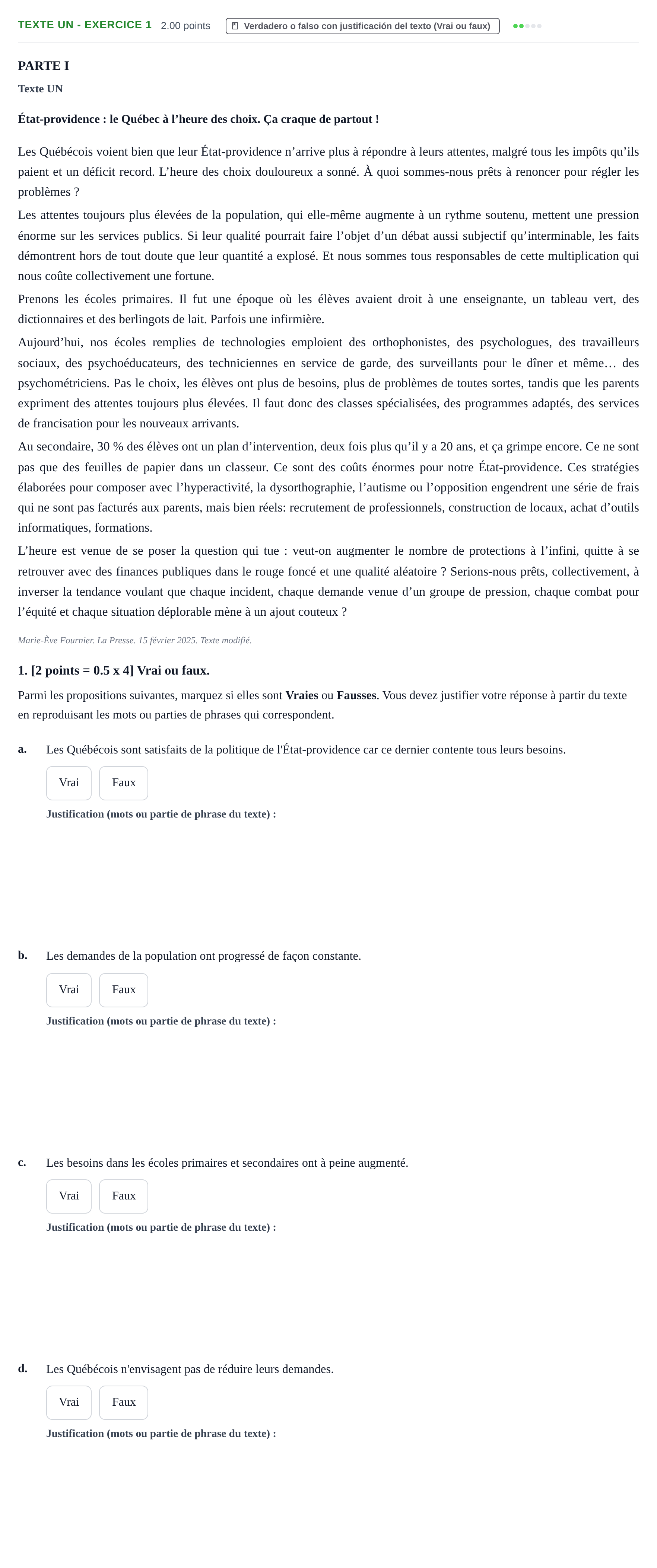 Enunciado: Ejercicio Texte UN - Exercice 1 · Francés PAU Cantabria Extraordinaria 2025