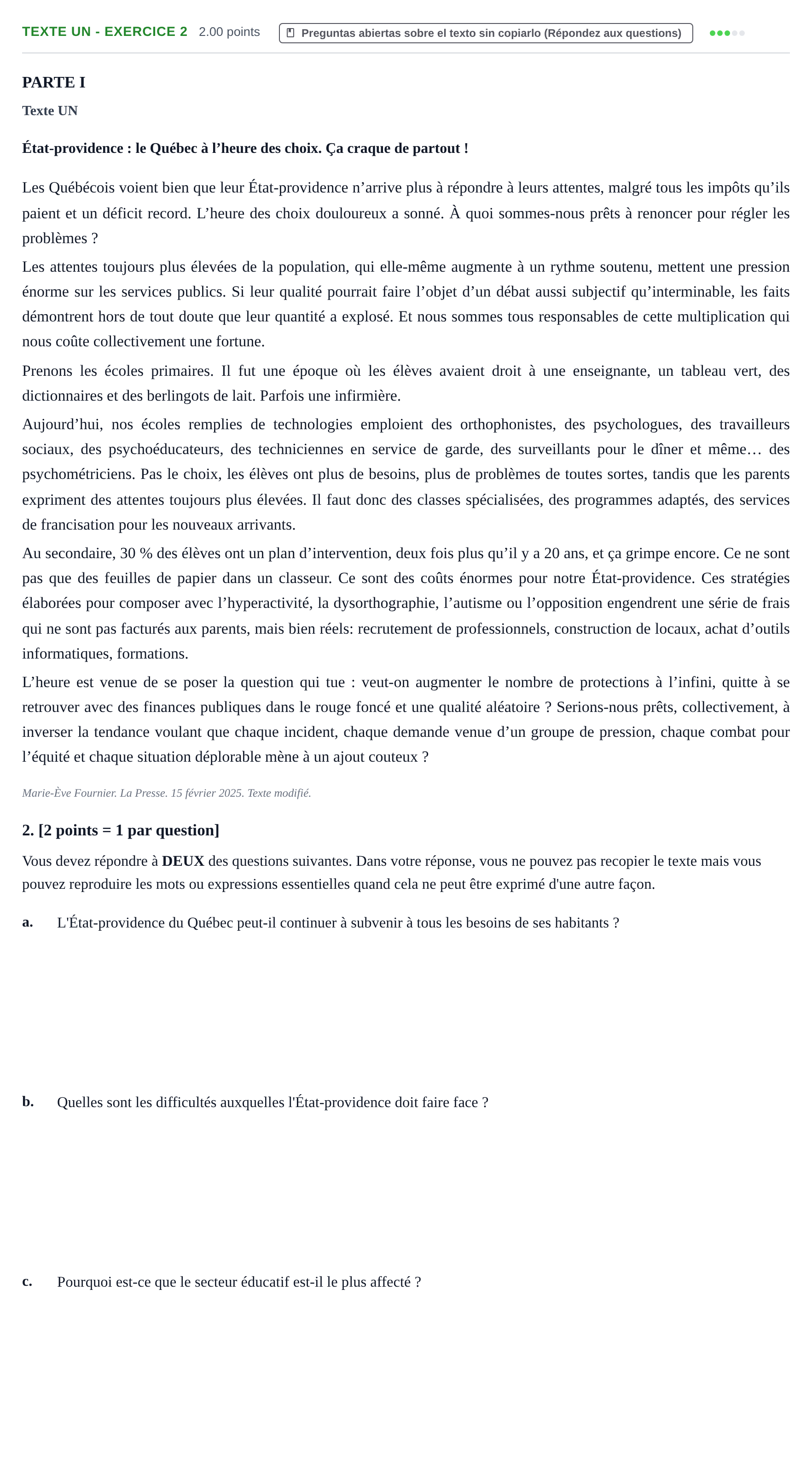 Enunciado: Ejercicio Texte UN - Exercice 2 · Francés PAU Cantabria Extraordinaria 2025